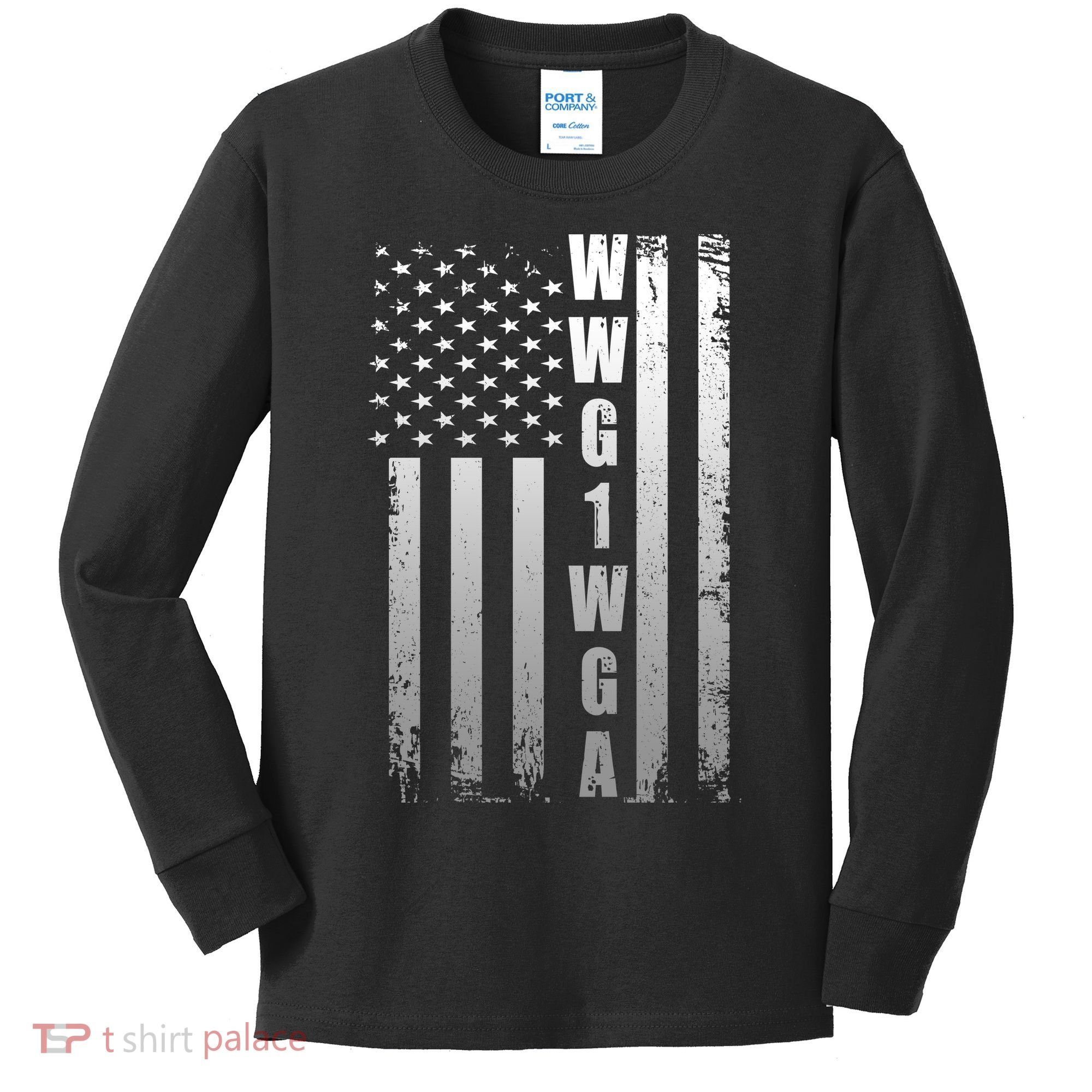 Distressed WWG1WGA US American Flag Kids Long Sleeve Shirt