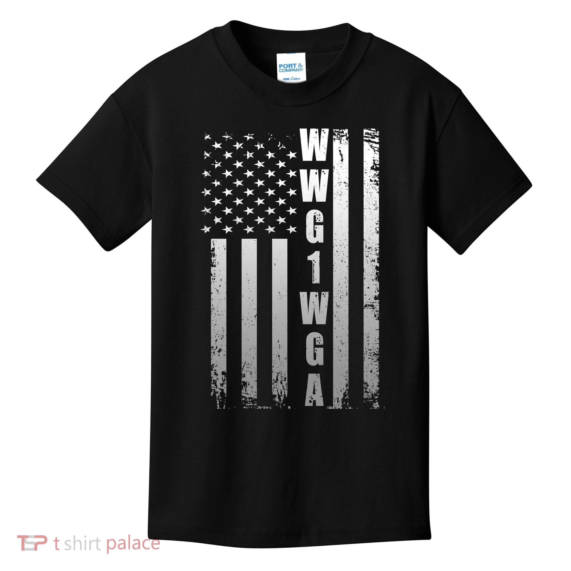 Distressed WWG1WGA US American Flag Kids T-Shirt