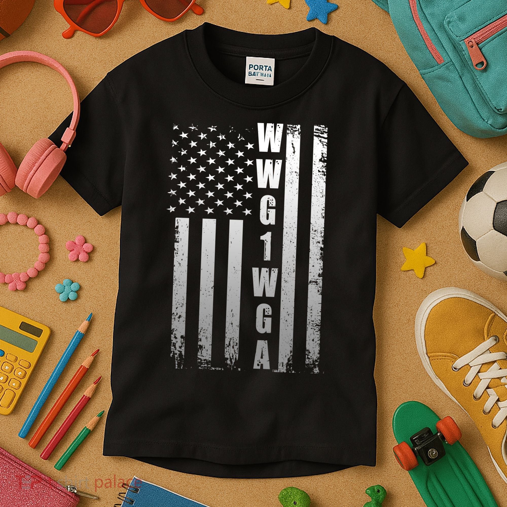 Distressed WWG1WGA US American Flag Kids T-Shirt