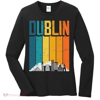 Dublin Ireland Vintage Sunset Skyline Women's Long Sleeve Shirt