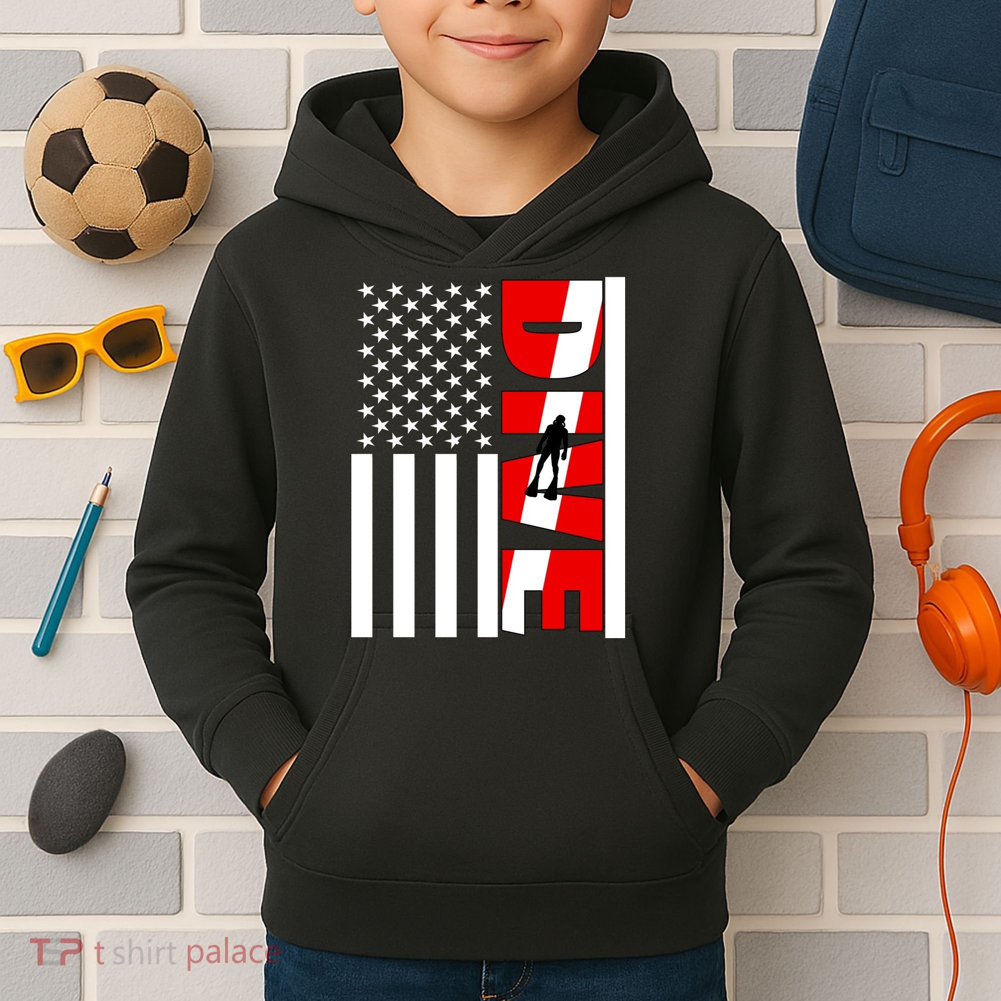 Diver American Flag Kids Hoodie