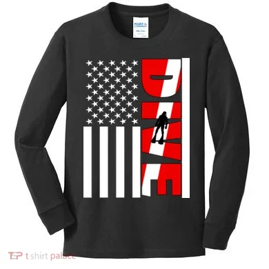 Diver American Flag Kids Long Sleeve Shirt
