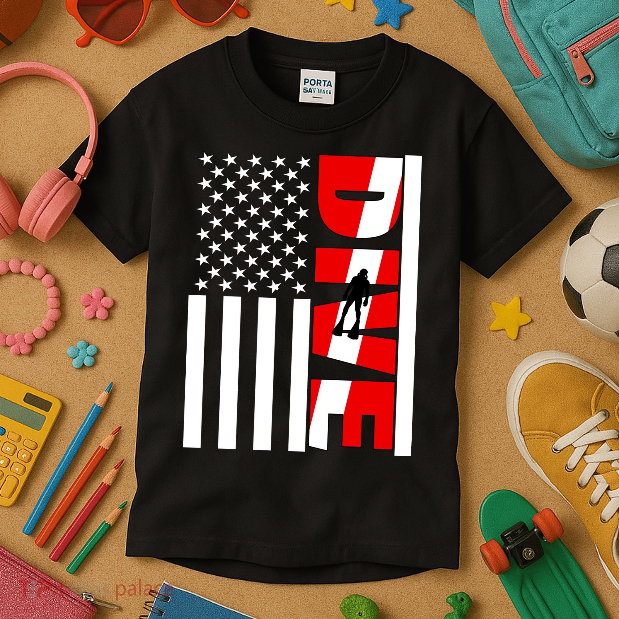 Diver American Flag Kids T-Shirt