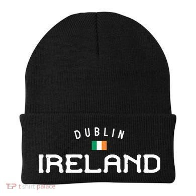 Dublin Ireland With Distressed Irish Flag Design Gift Beanie