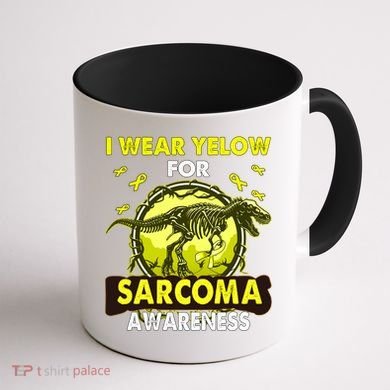 Dinosaur I Wear Yellow For Sarcoma Awareness Gift Coffee Mug back