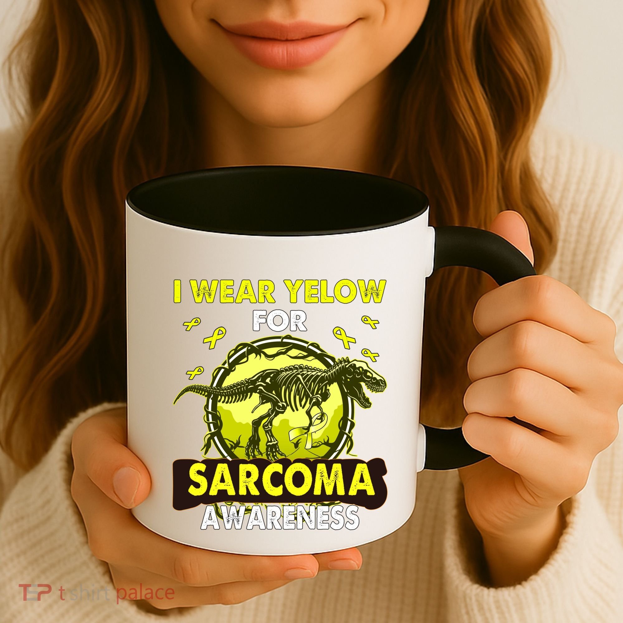 Dinosaur I Wear Yellow For Sarcoma Awareness Gift Coffee Mug