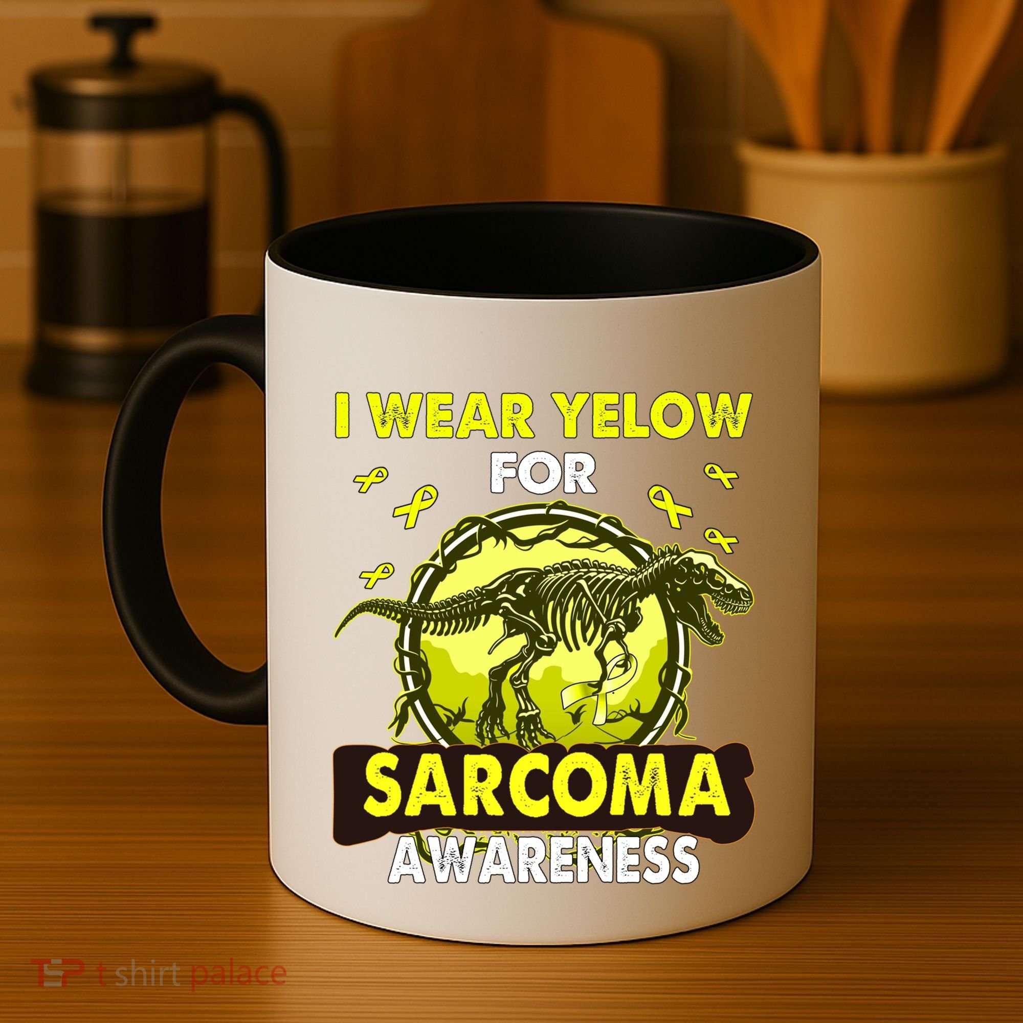 Dinosaur I Wear Yellow For Sarcoma Awareness Gift Coffee Mug