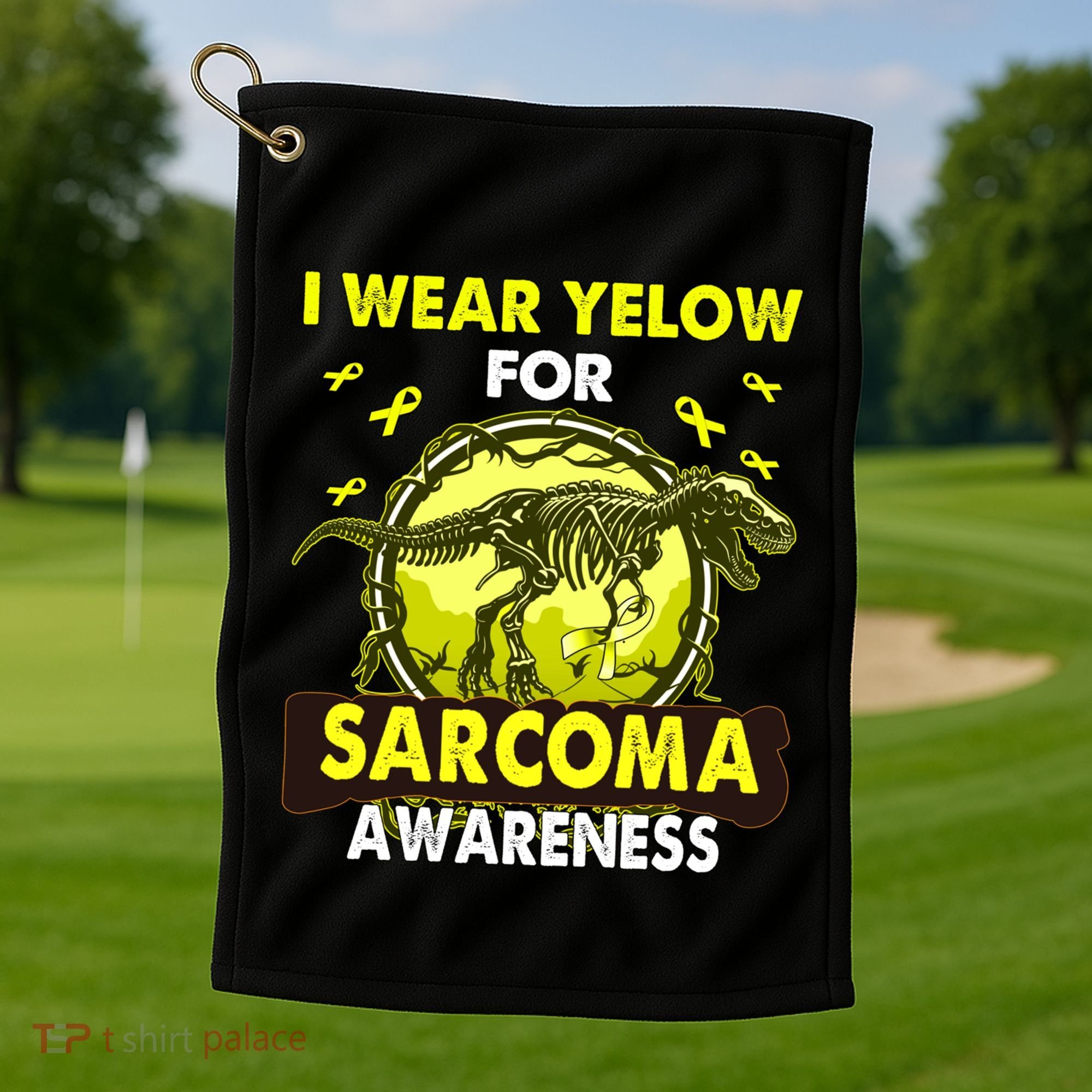 Dinosaur I Wear Yellow For Sarcoma Awareness Gift Golf Towel