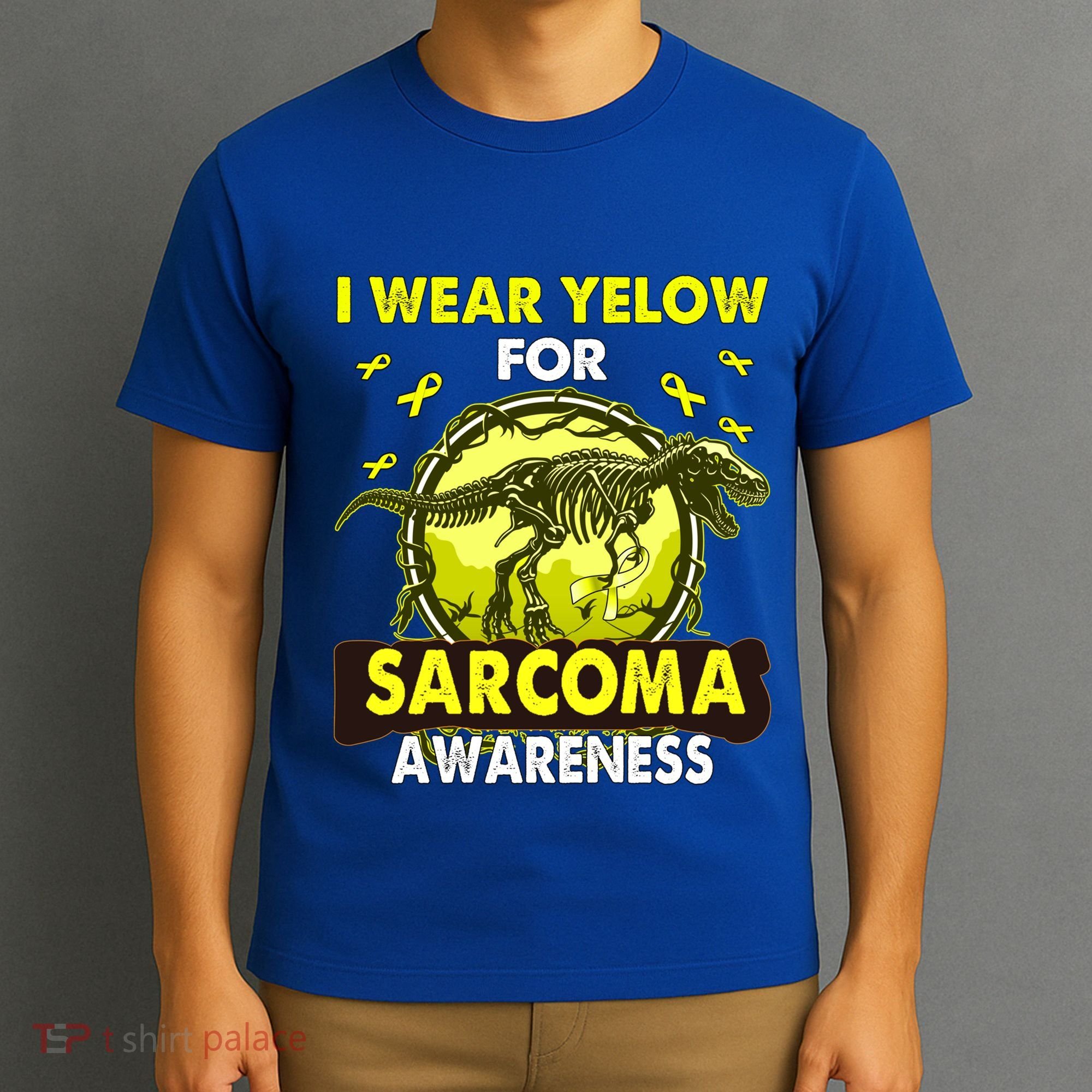 Dinosaur I Wear Yellow For Sarcoma Awareness Gift T-Shirt