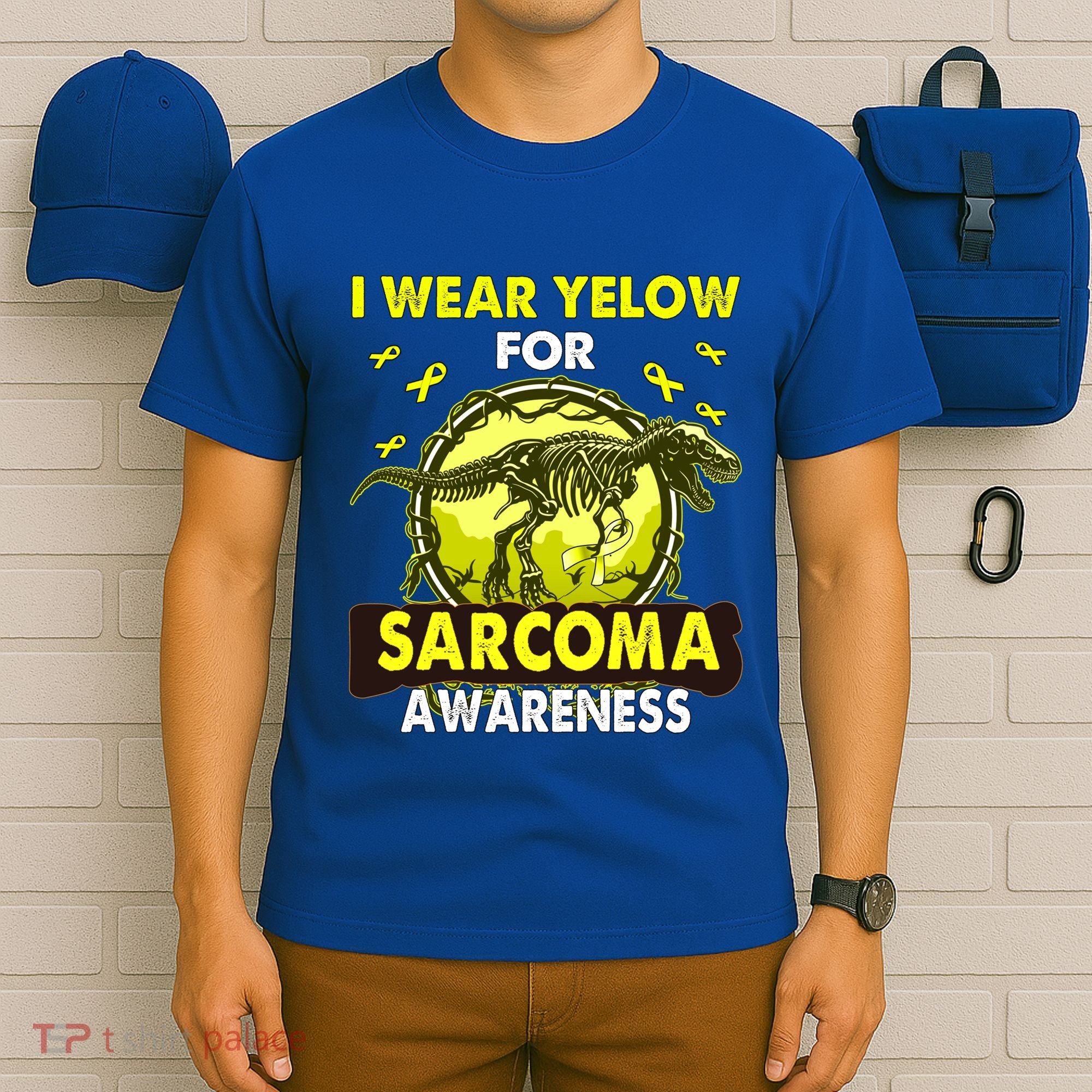 Dinosaur I Wear Yellow For Sarcoma Awareness Gift T-Shirt