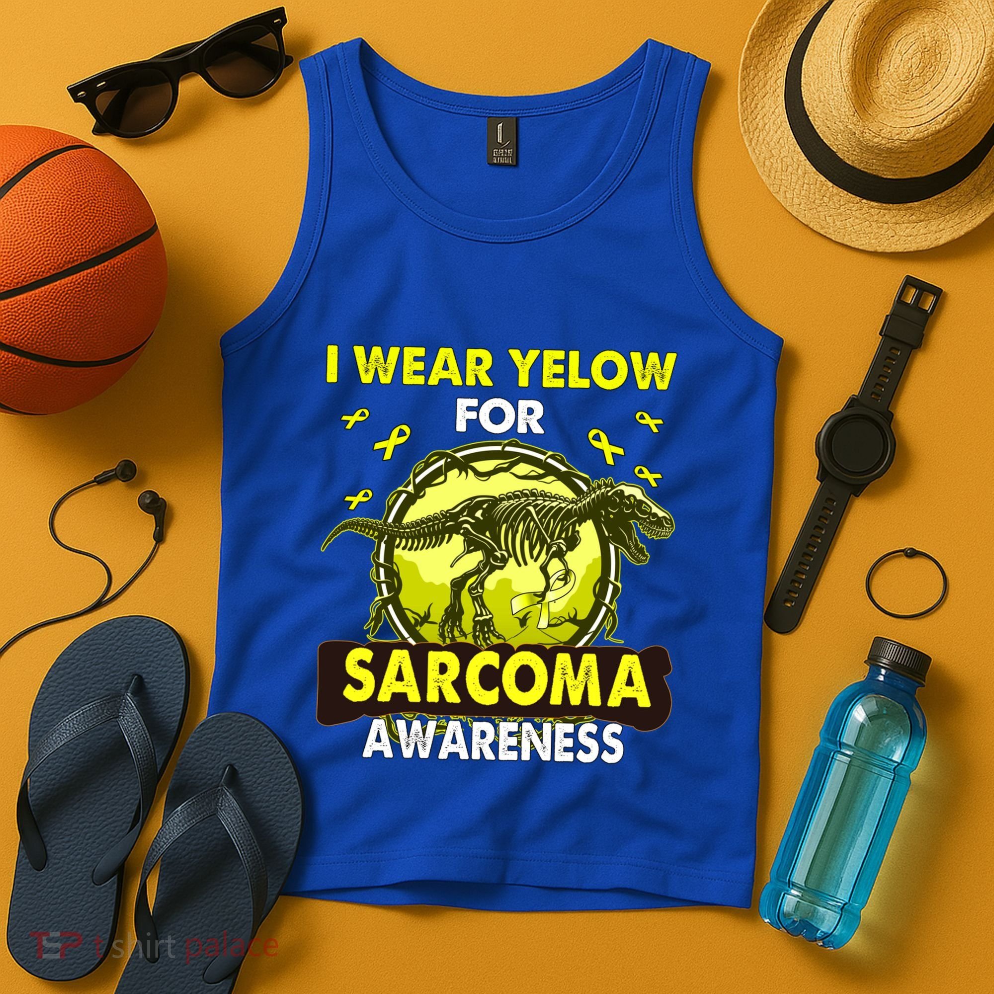 Dinosaur I Wear Yellow For Sarcoma Awareness Gift Tank Top