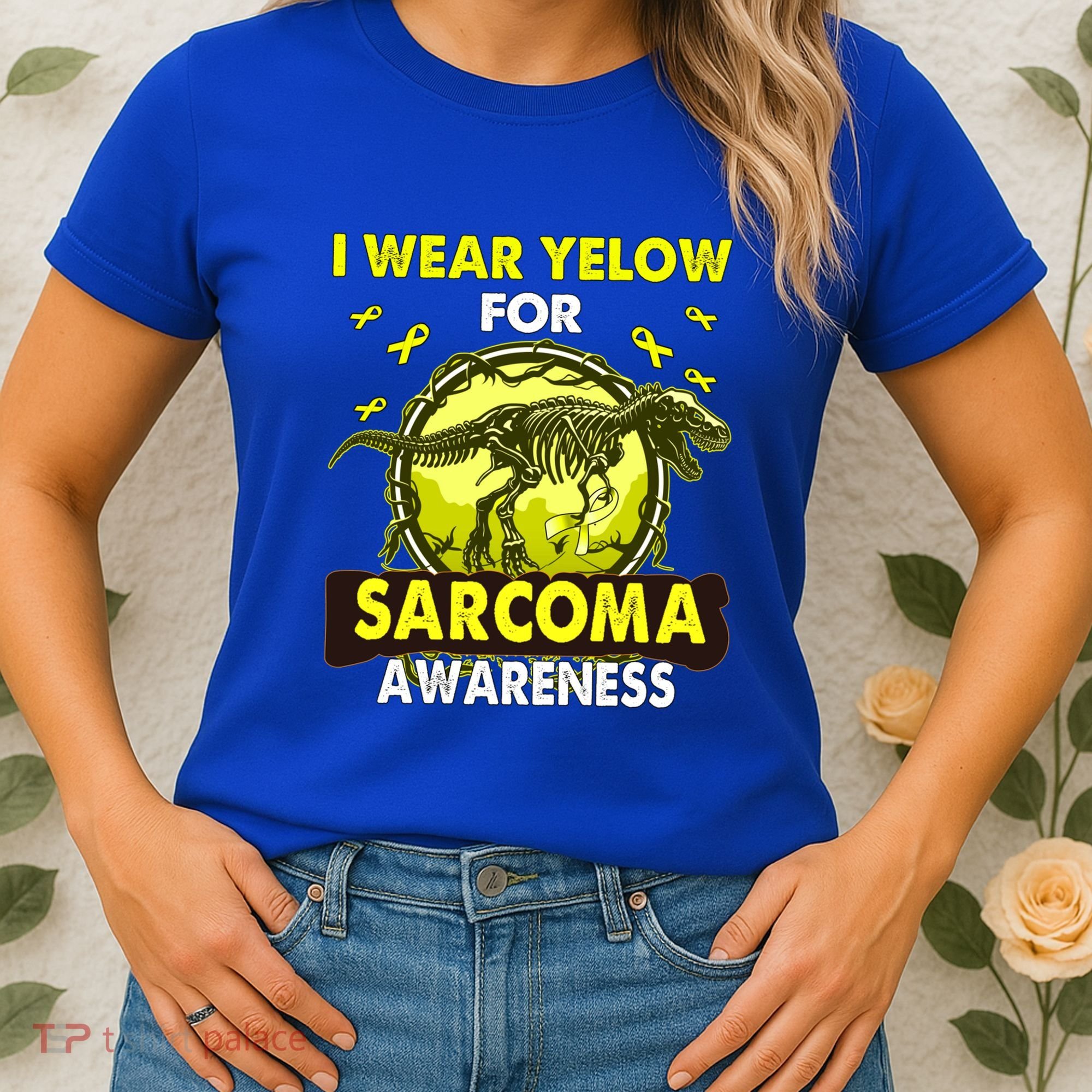 Dinosaur I Wear Yellow For Sarcoma Awareness Gift Women's T-Shirt