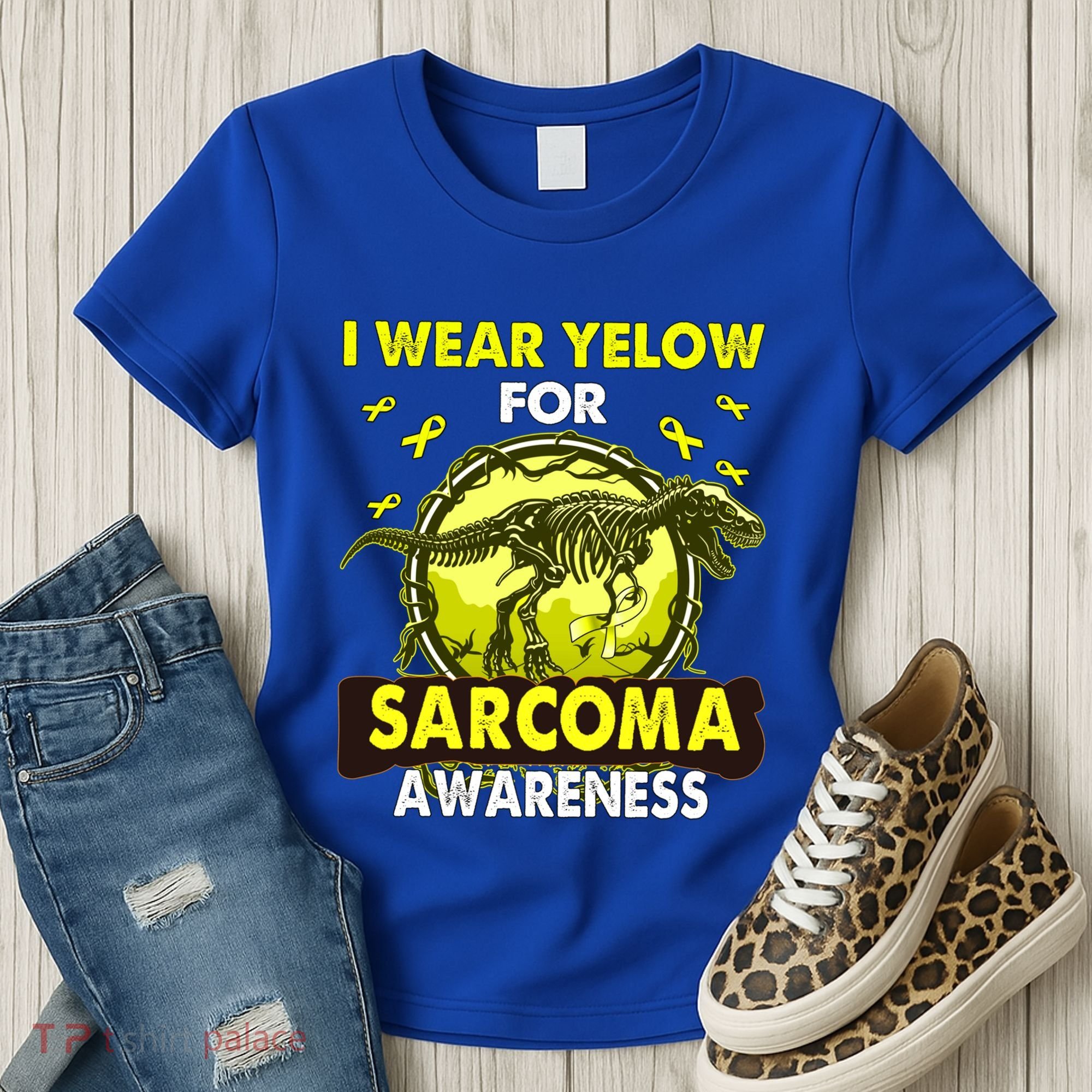 Dinosaur I Wear Yellow For Sarcoma Awareness Gift Women's T-Shirt