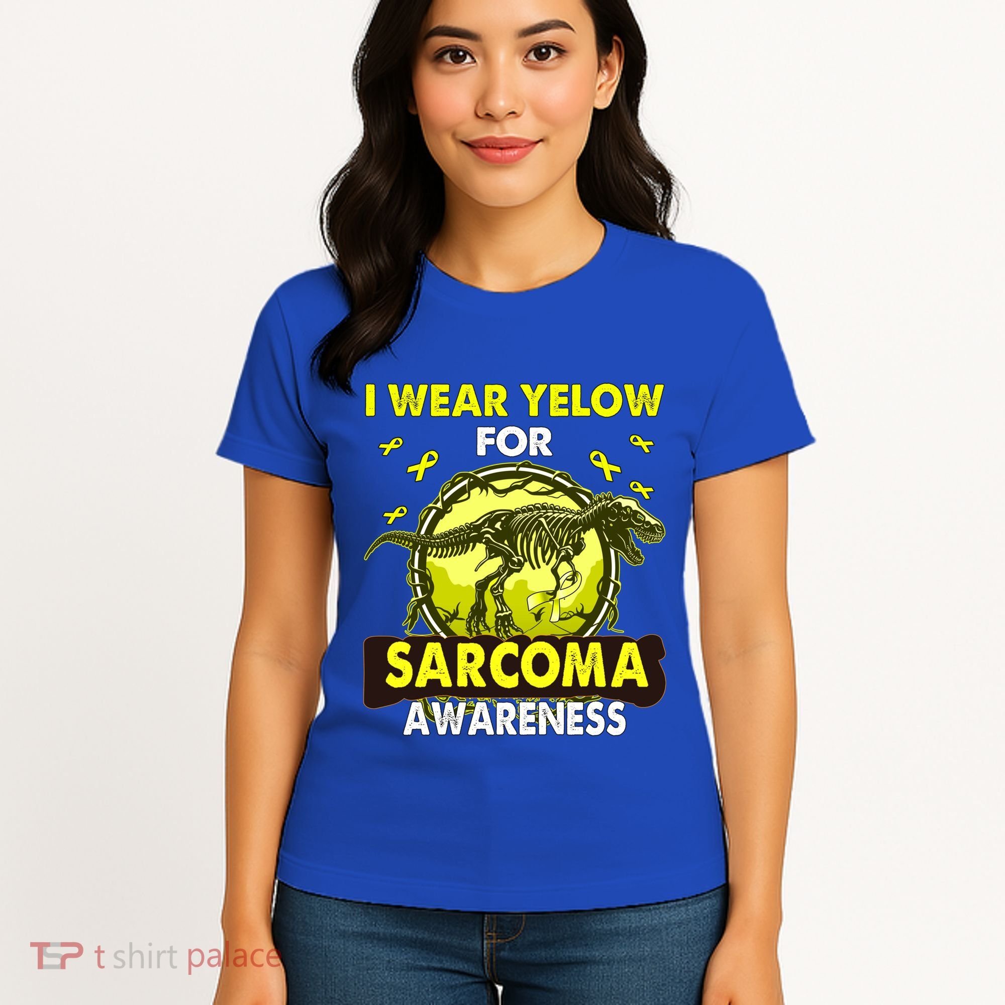 Dinosaur I Wear Yellow For Sarcoma Awareness Gift Women's T-Shirt