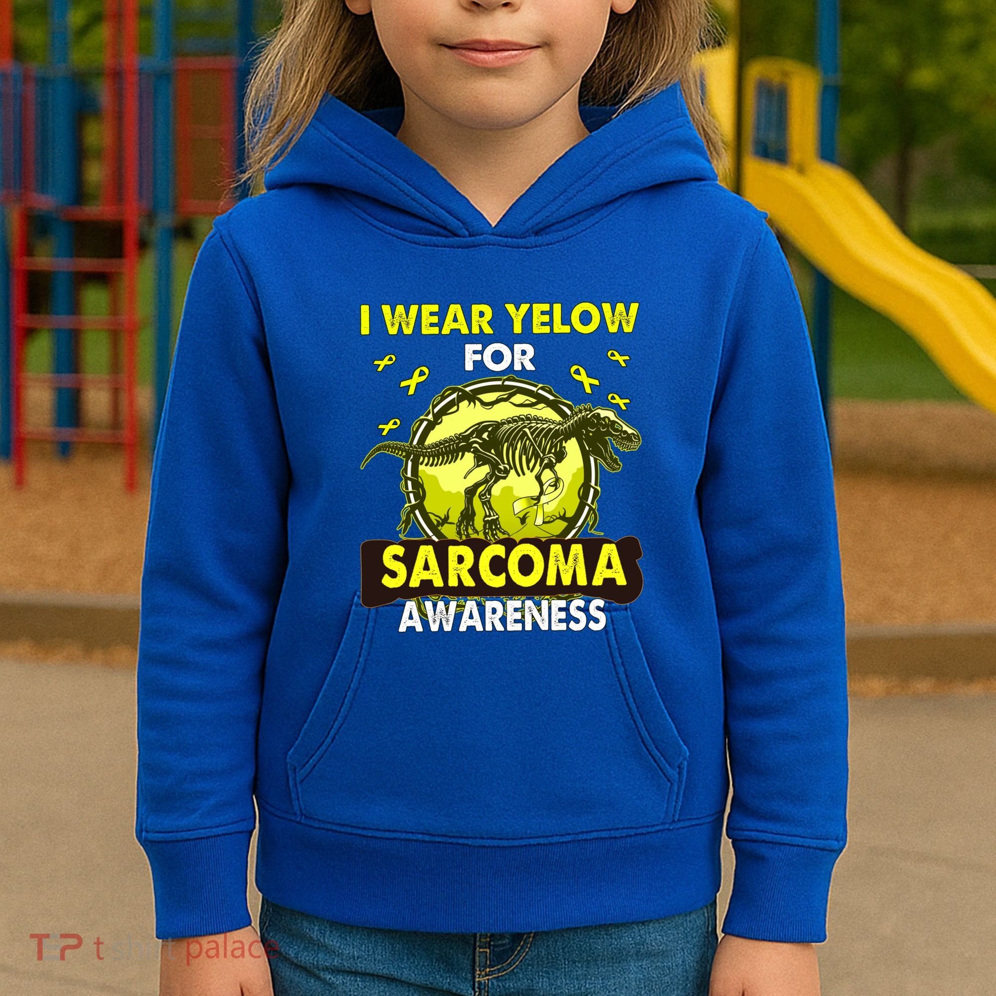 Dinosaur I Wear Yellow For Sarcoma Awareness Gift Kids Hoodie