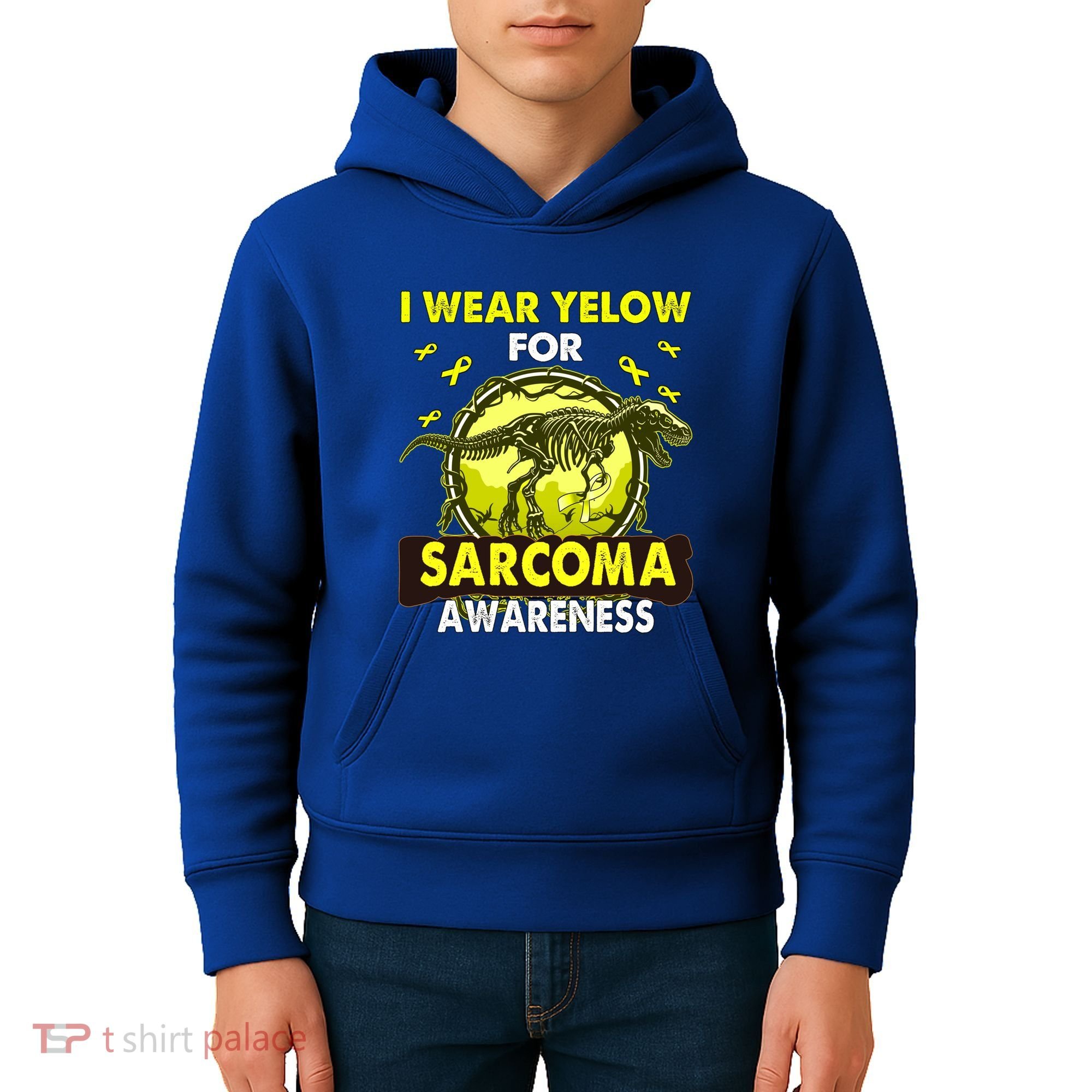 Dinosaur I Wear Yellow For Sarcoma Awareness Gift Kids Hoodie