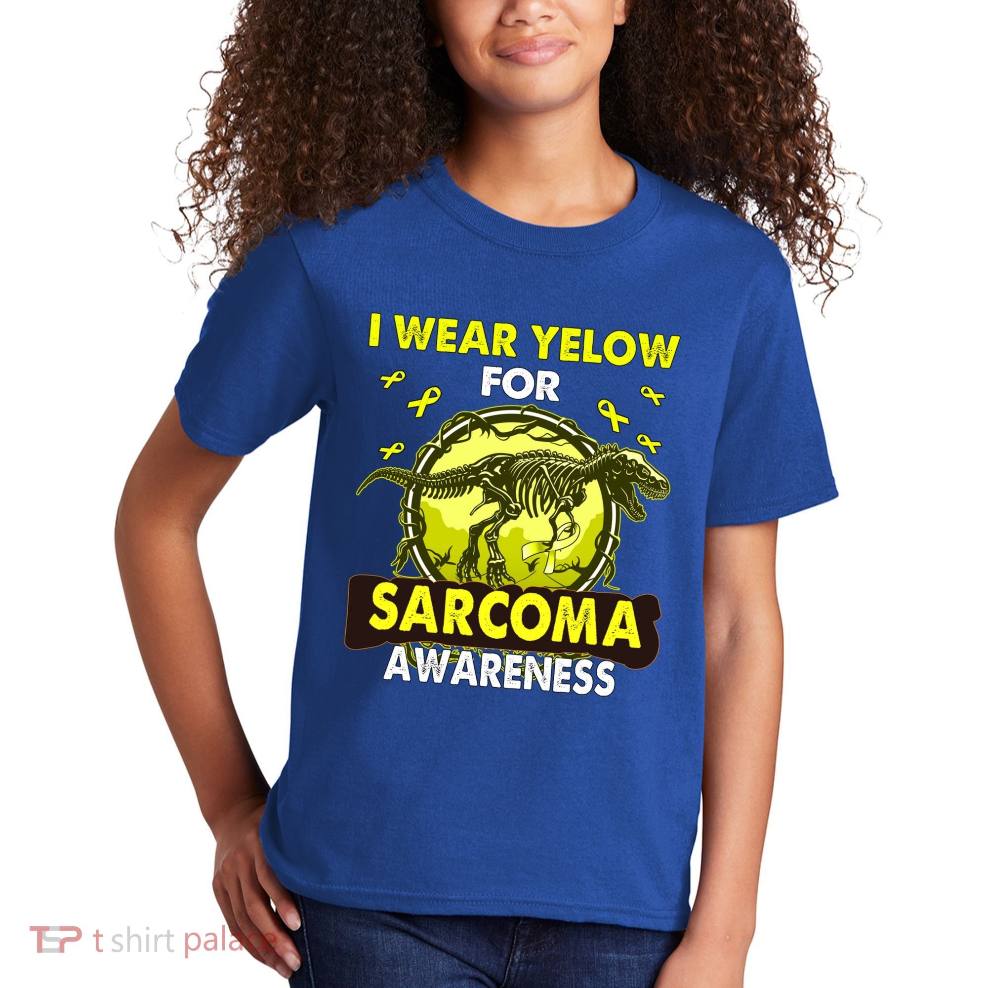 Dinosaur I Wear Yellow For Sarcoma Awareness Gift Kids T-Shirt