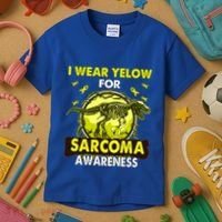 Dinosaur I Wear Yellow For Sarcoma Awareness Gift Kids T-Shirt thumb 3