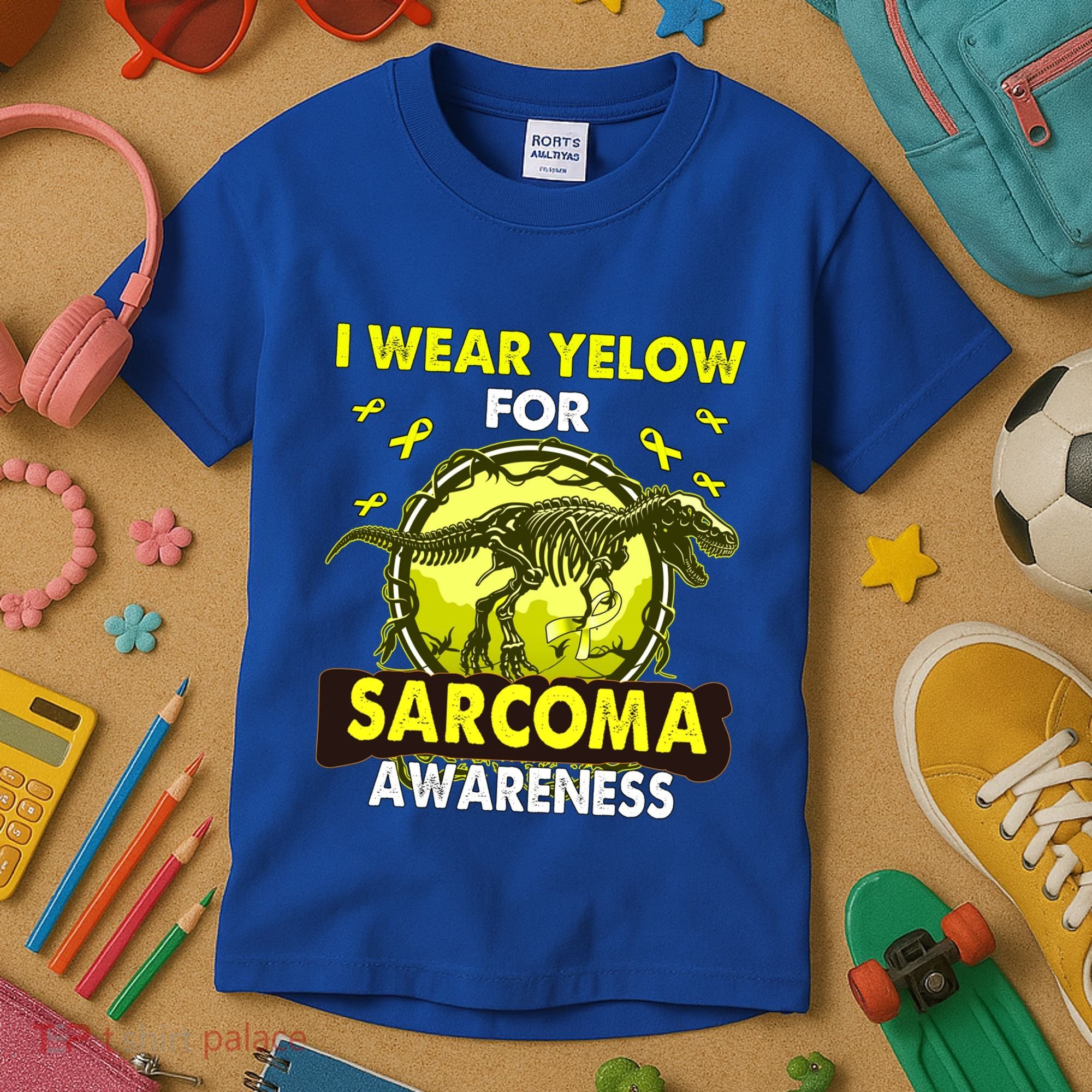 Dinosaur I Wear Yellow For Sarcoma Awareness Gift Kids T-Shirt