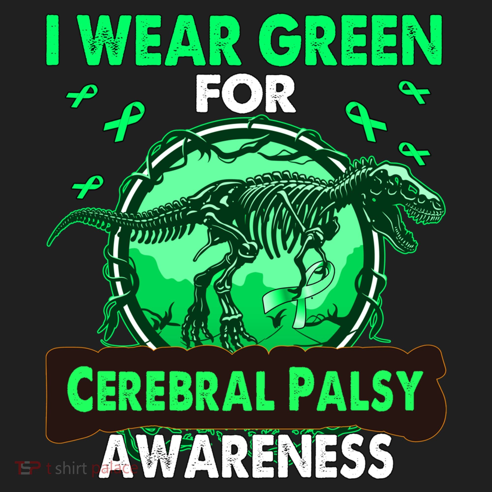 Dinosaur I Wear Green For Cerebral Palsy Awareness Gift Women's Sweatshirt