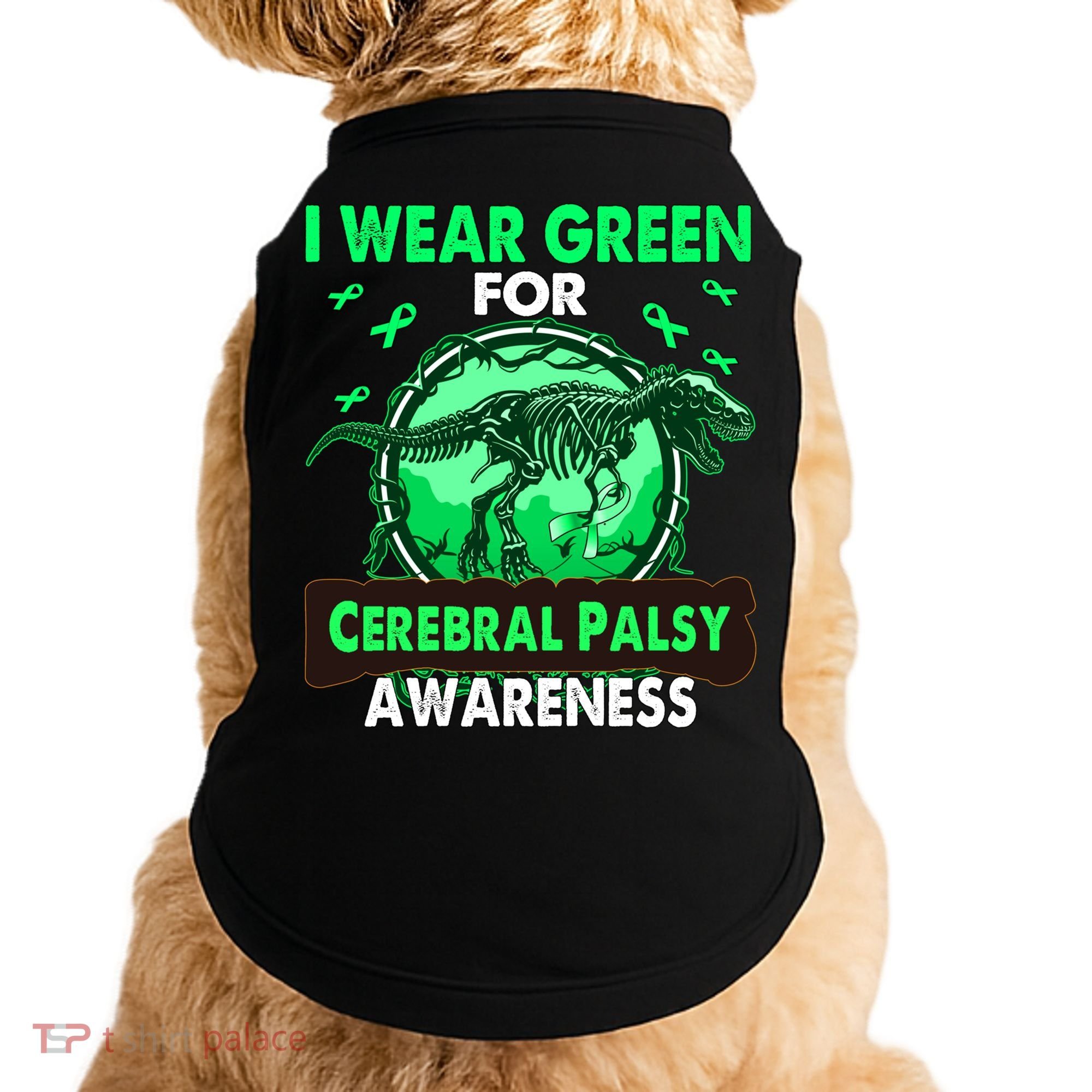 Dinosaur I Wear Green For Cerebral Palsy Awareness Gift Doggie Tank