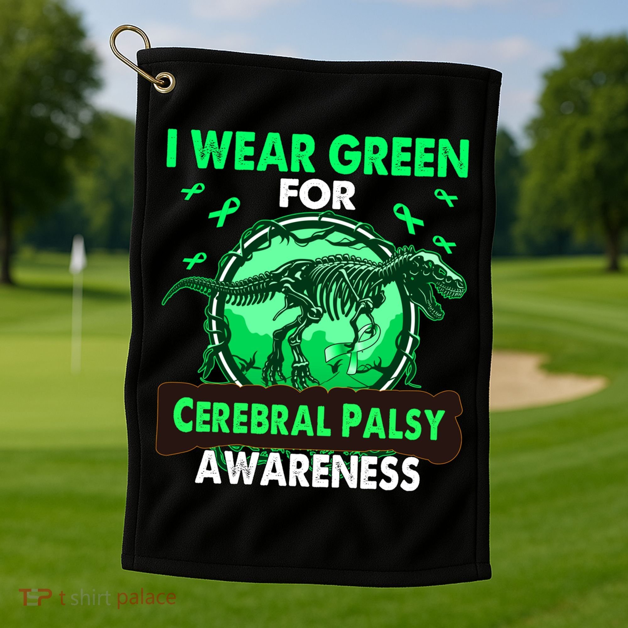 Dinosaur I Wear Green For Cerebral Palsy Awareness Gift Golf Towel