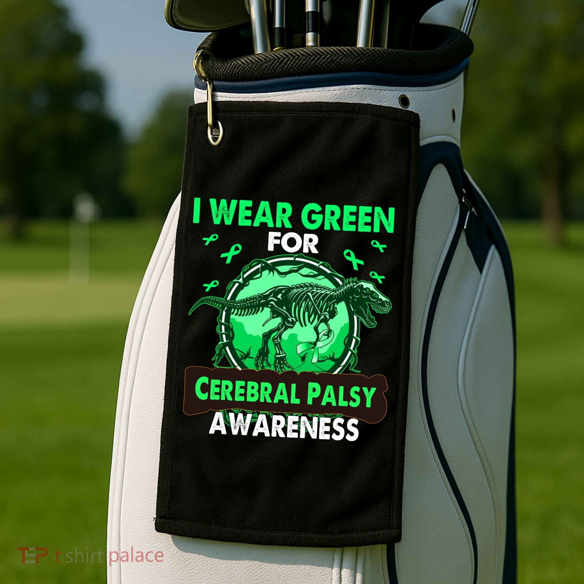 Dinosaur I Wear Green For Cerebral Palsy Awareness Gift Golf Towel
