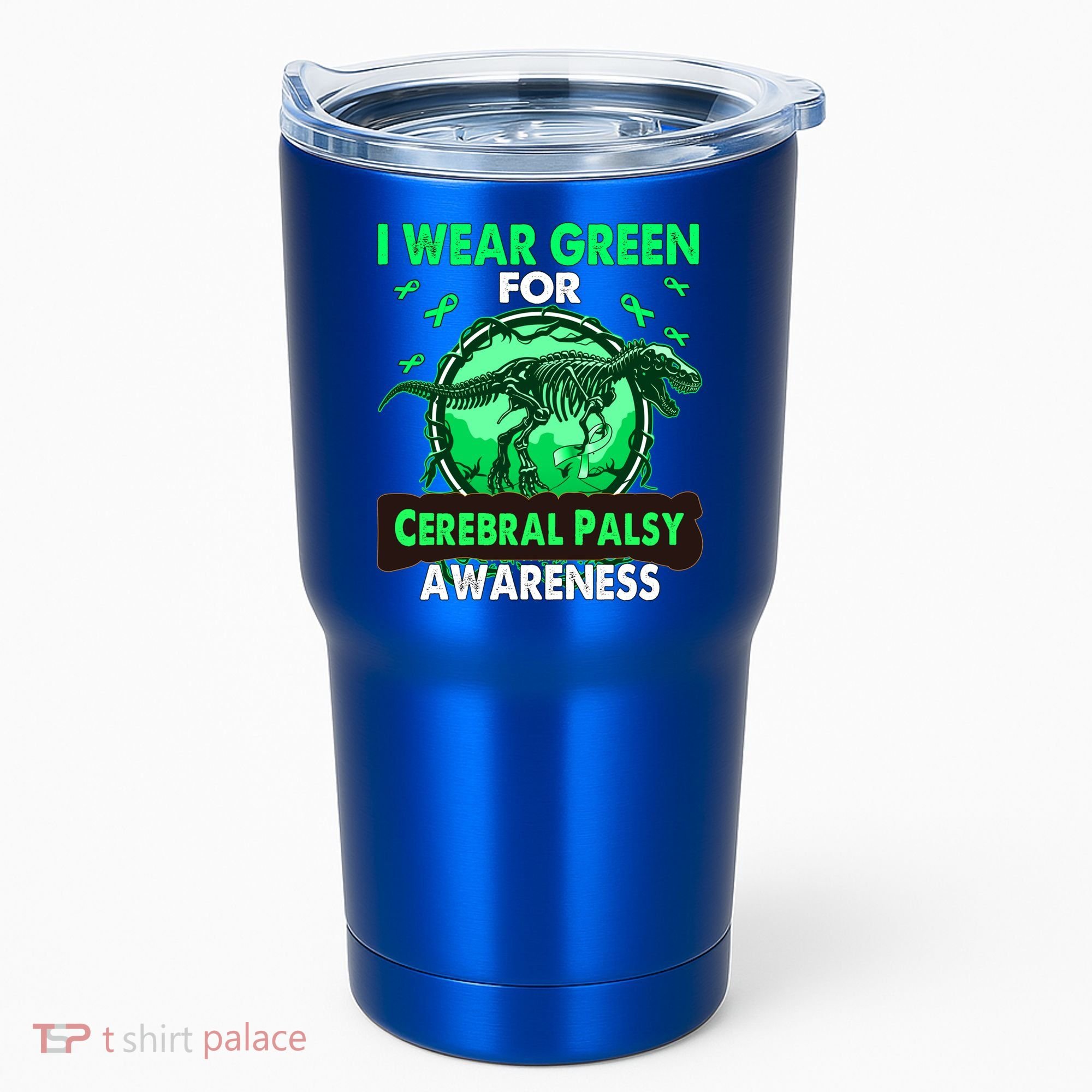 Dinosaur I Wear Green For Cerebral Palsy Awareness Gift Tumbler