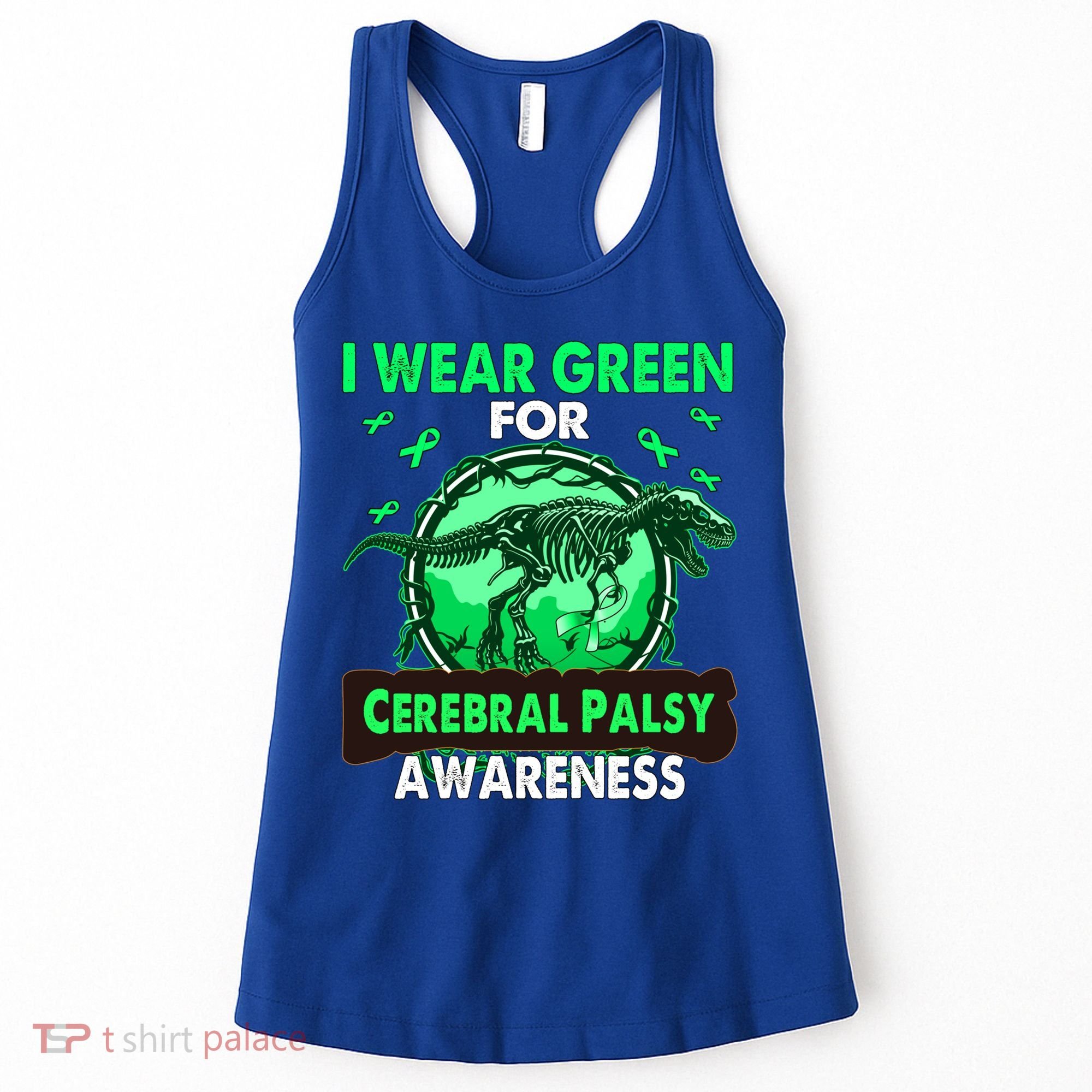 Dinosaur I Wear Green For Cerebral Palsy Awareness Gift Women's Tank Top
