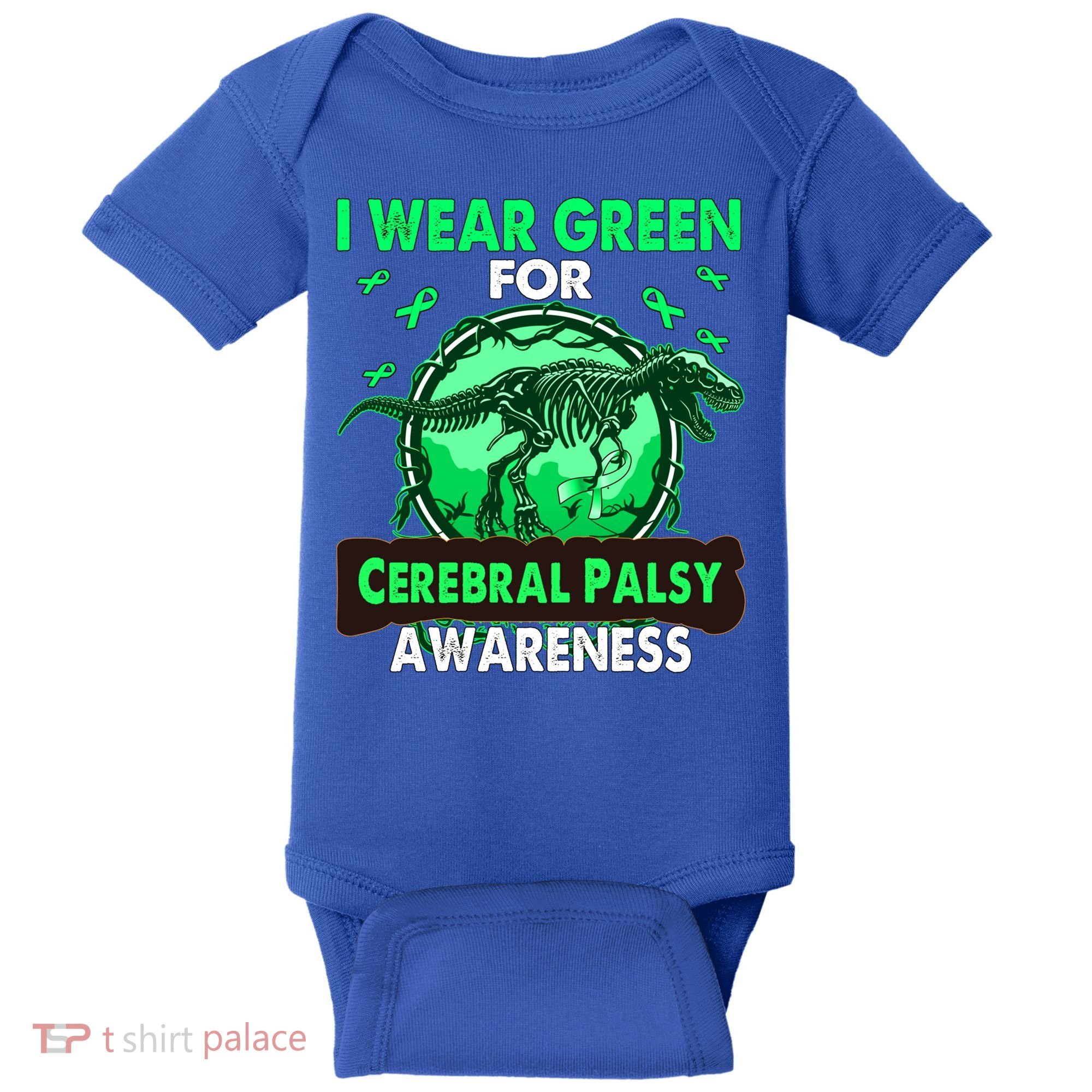 Dinosaur I Wear Green For Cerebral Palsy Awareness Gift Baby Bodysuit