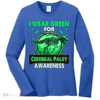 Dinosaur I Wear Green For Cerebral Palsy Awareness Gift Women's Long Sleeve Shirt thumb 0