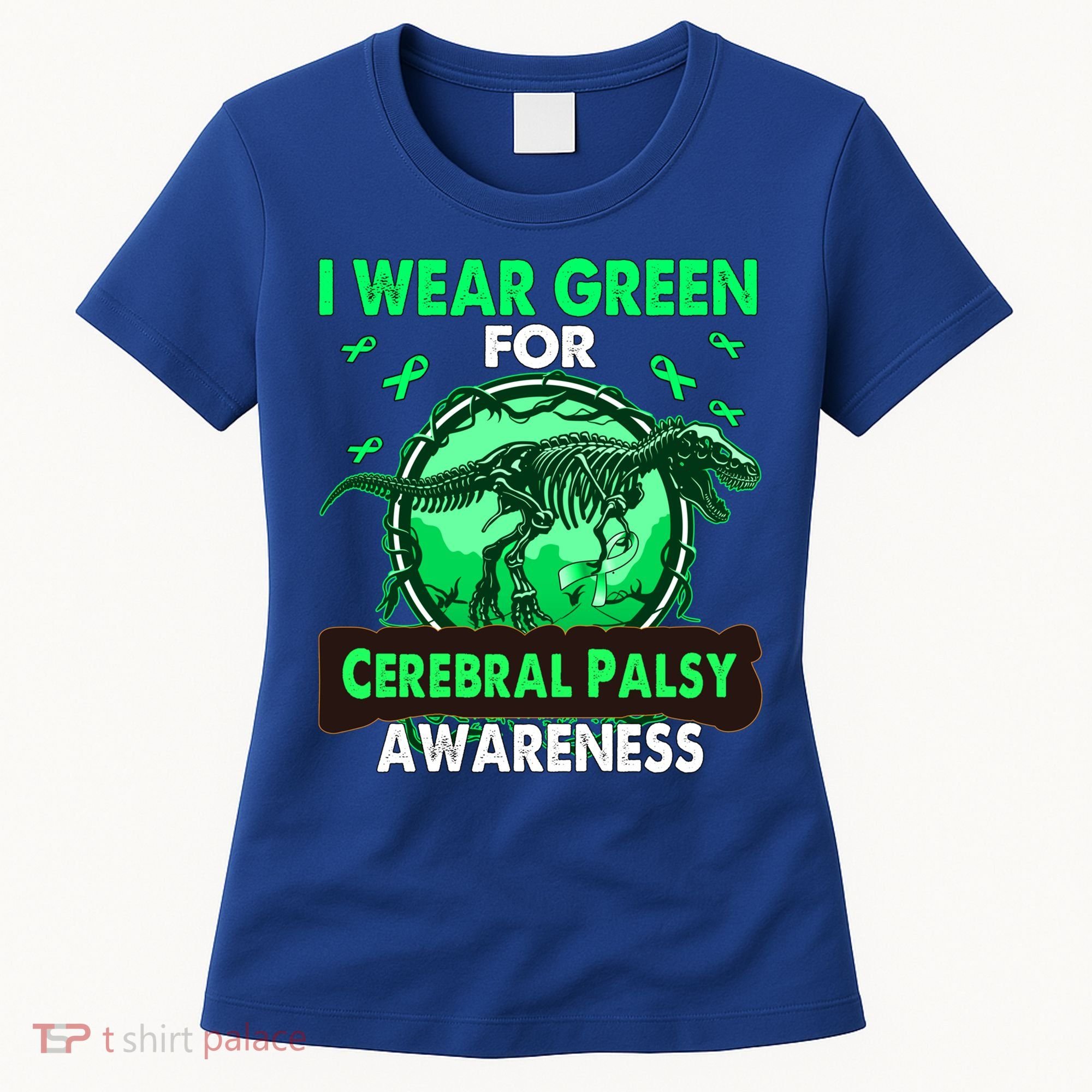 Dinosaur I Wear Green For Cerebral Palsy Awareness Gift Women's T-Shirt