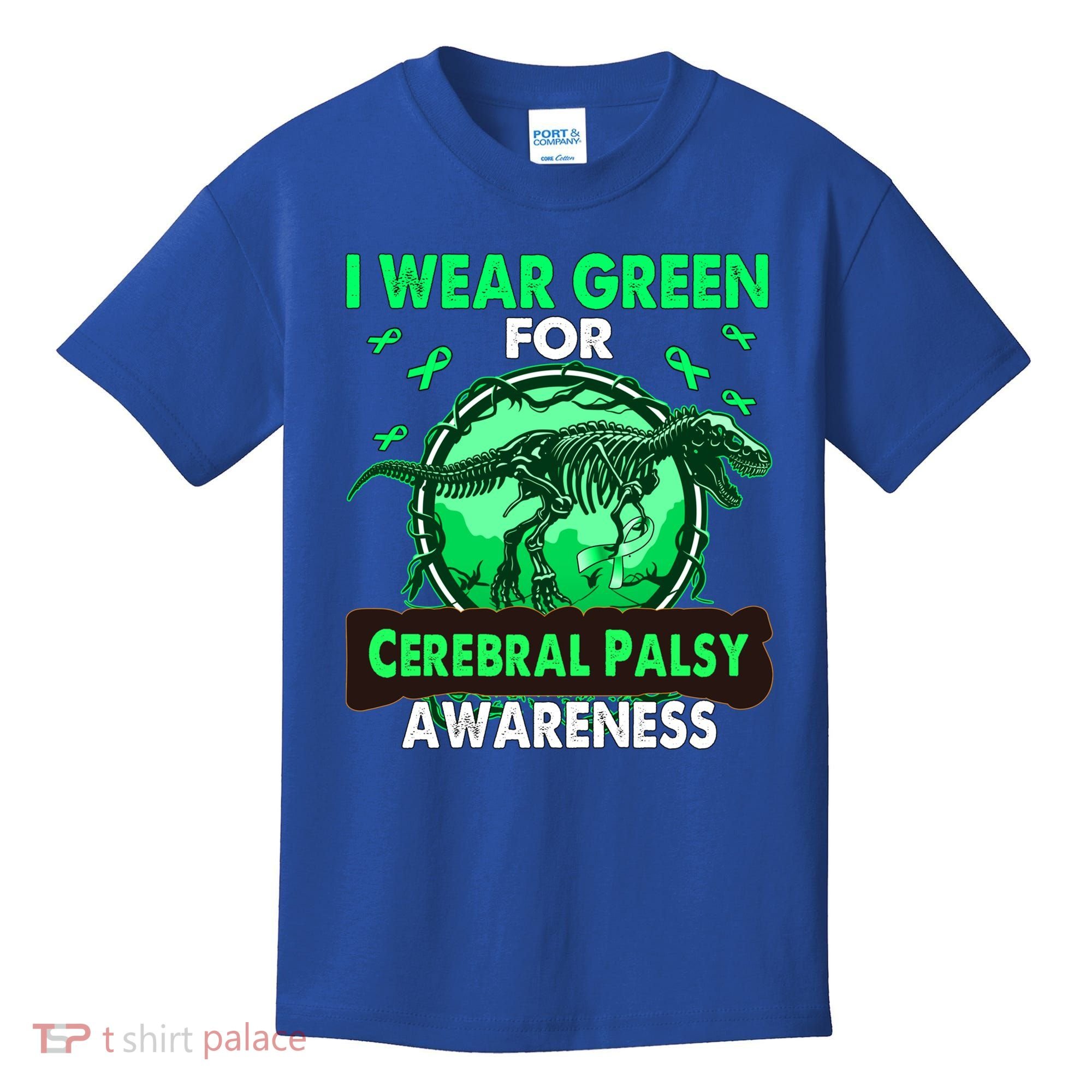Dinosaur I Wear Green For Cerebral Palsy Awareness Gift Kids T-Shirt