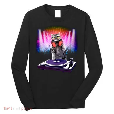 DJ Cat Turntable Mixer Long Sleeve Shirt