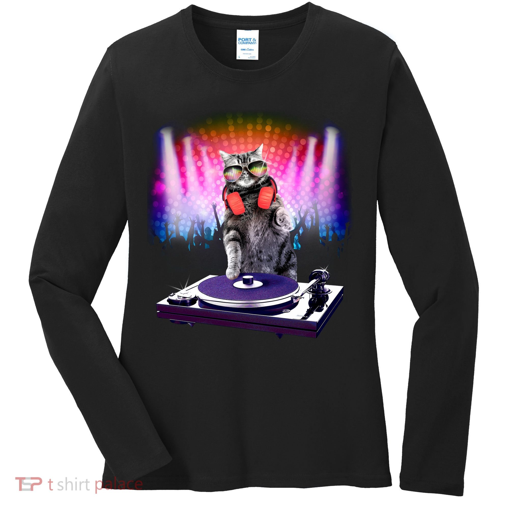 DJ Cat Turntable Mixer Women's Long Sleeve Shirt