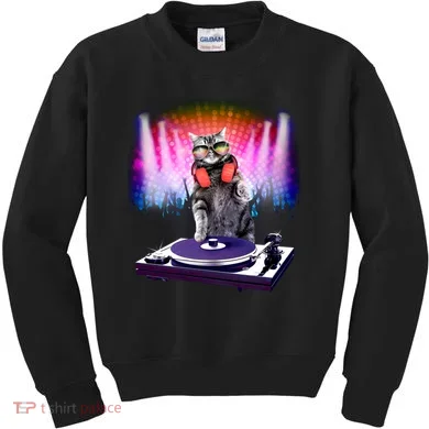 DJ Cat Turntable Mixer Kids Sweatshirt