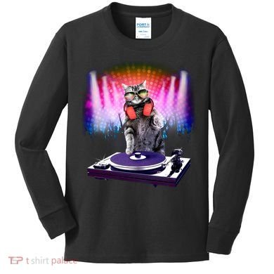 DJ Cat Turntable Mixer Kids Long Sleeve Shirt