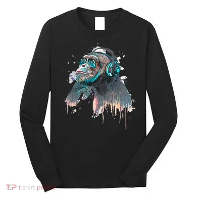 DJ Monkey Thinker Hipster Long Sleeve Shirt