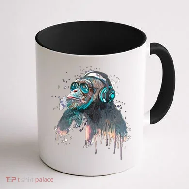 DJ Monkey Thinker Hipster Coffee Mug back