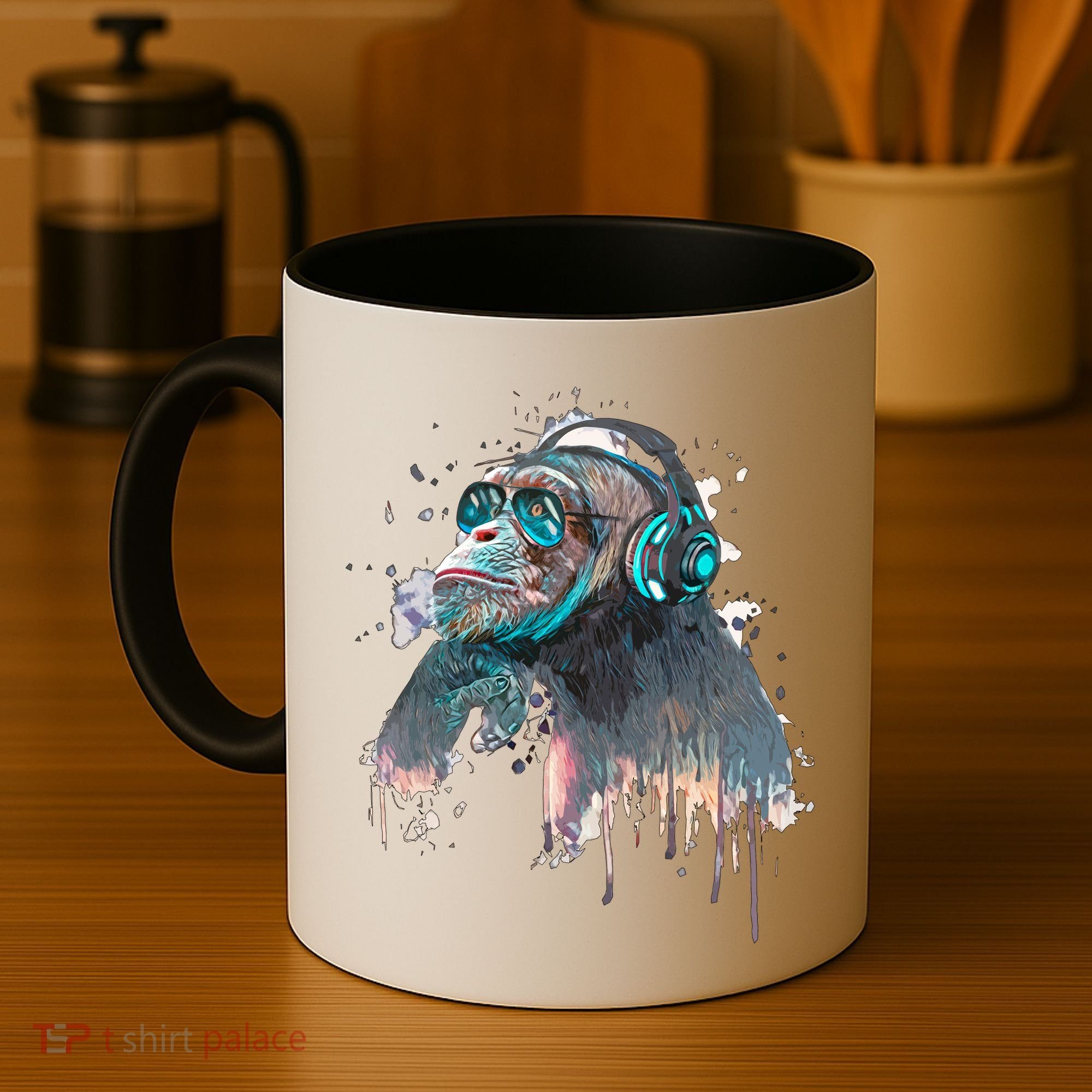 DJ Monkey Thinker Hipster Coffee Mug