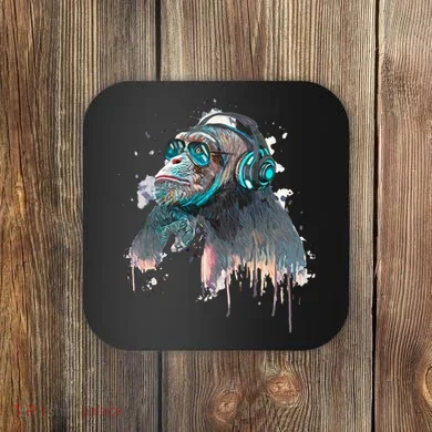 DJ Monkey Thinker Hipster Coaster