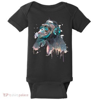 DJ Monkey Thinker Hipster Baby Bodysuit