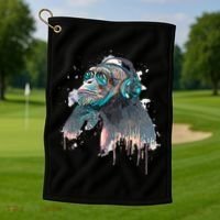 DJ Monkey Thinker Hipster Golf Towel thumb 1