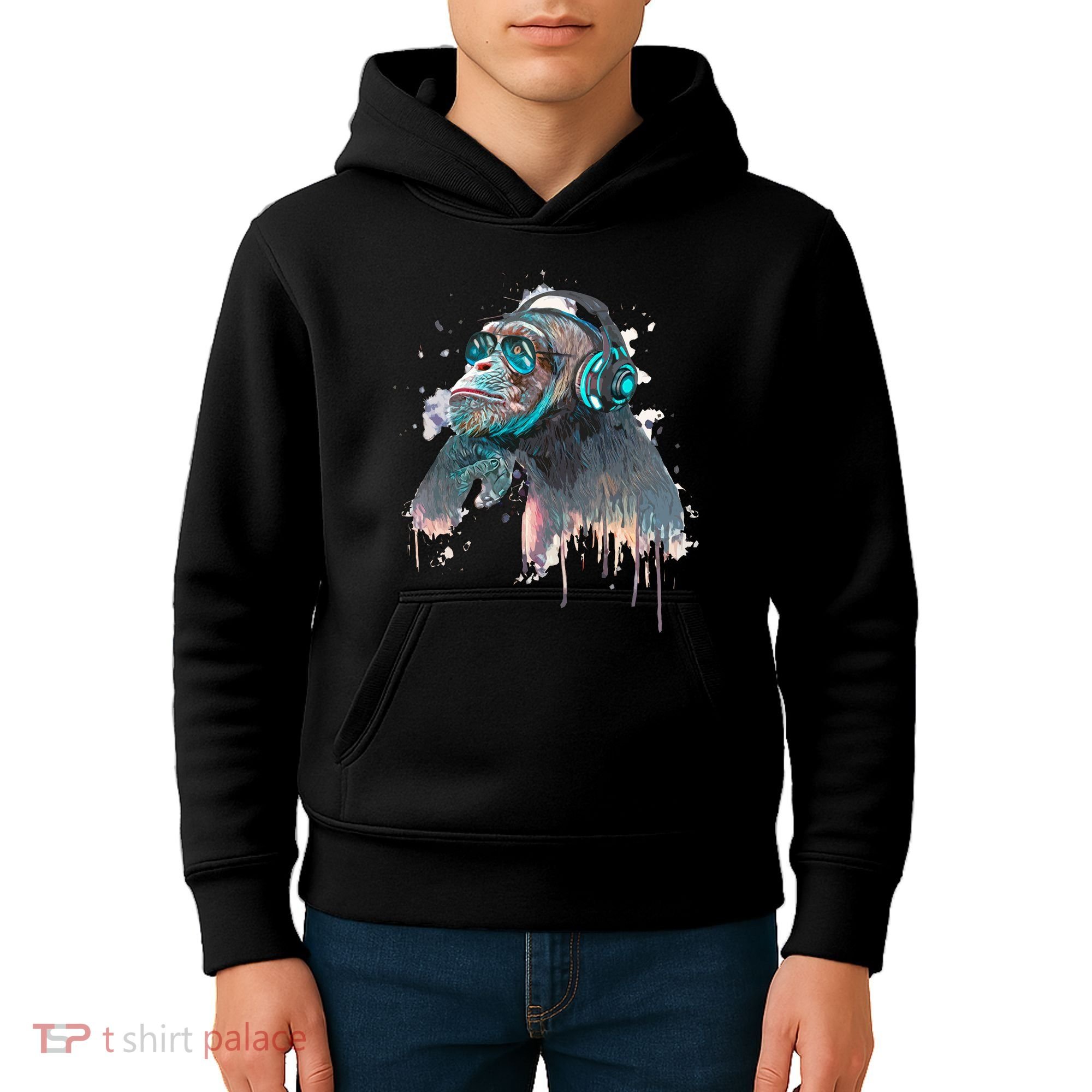 DJ Monkey Thinker Hipster Kids Hoodie