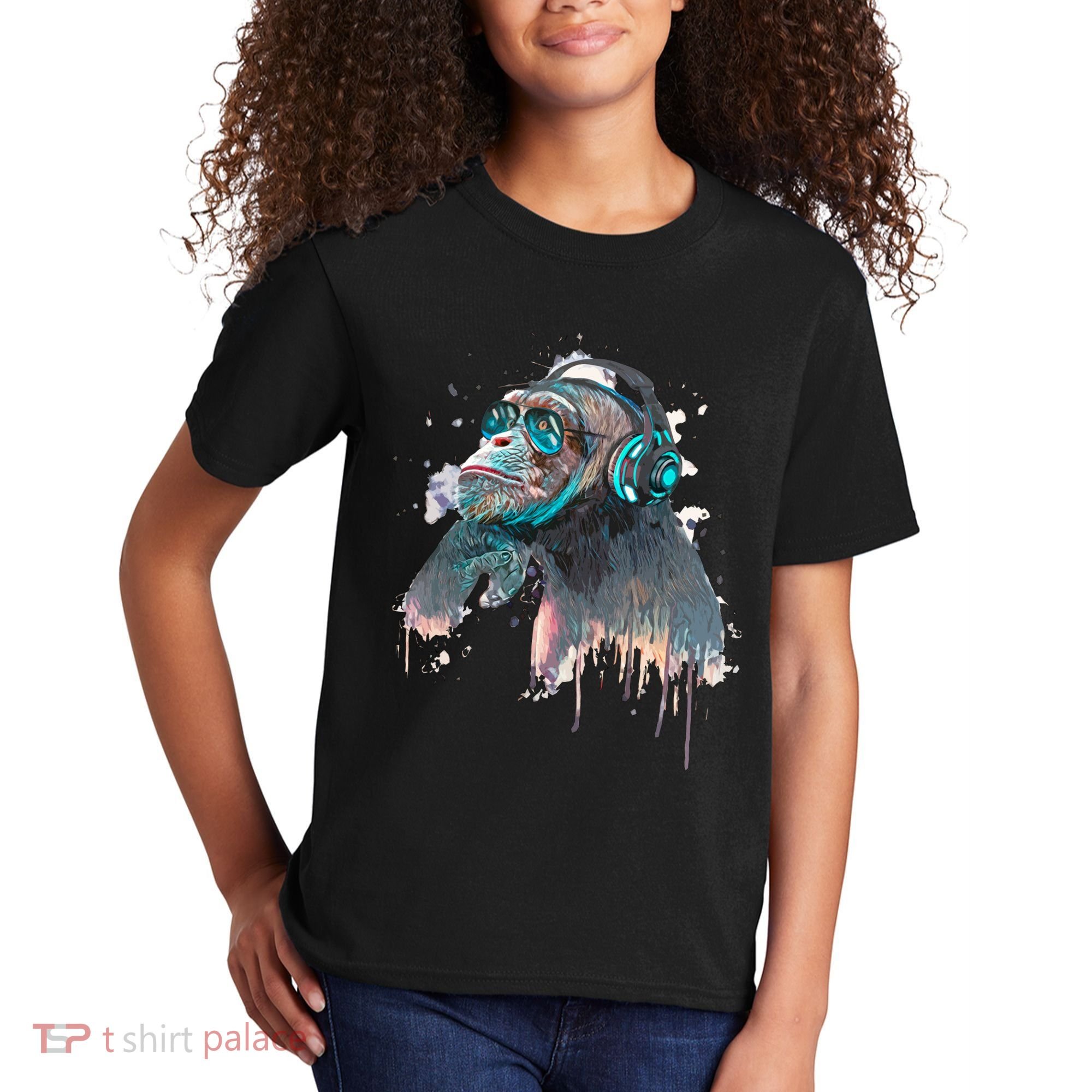 DJ Monkey Thinker Hipster Kids T-Shirt
