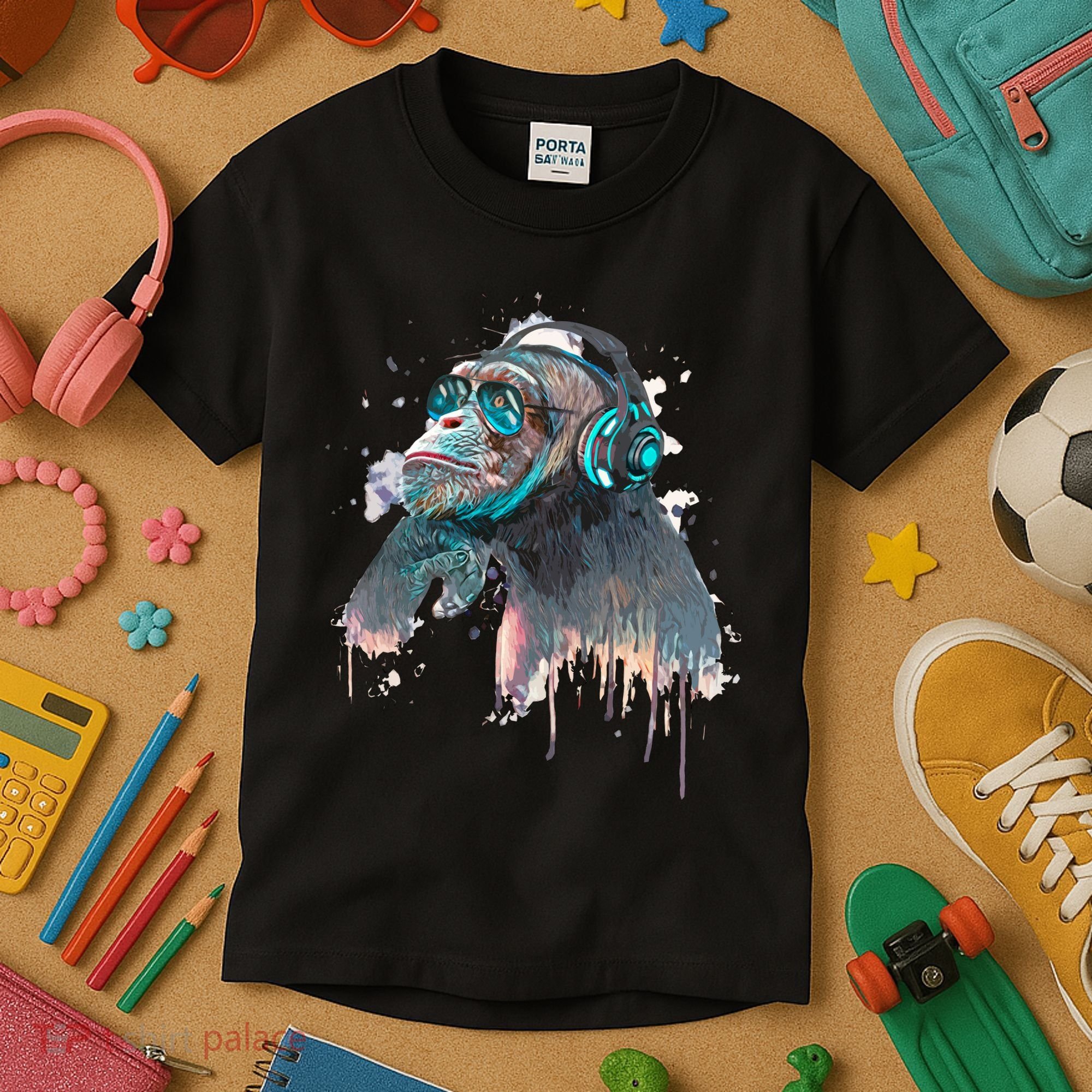 DJ Monkey Thinker Hipster Kids T-Shirt