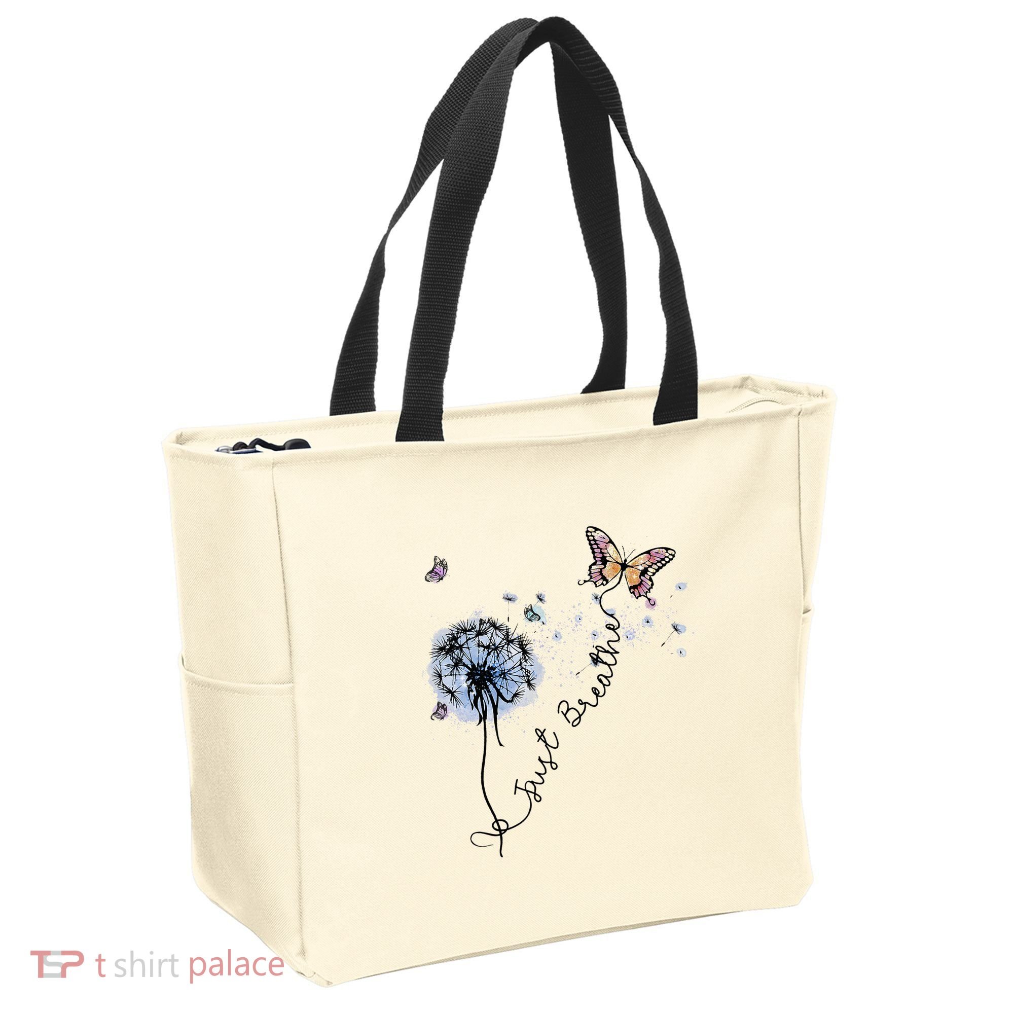 Dandelion Just Breathe Buttefly Inspiration Quotes Tote Bag