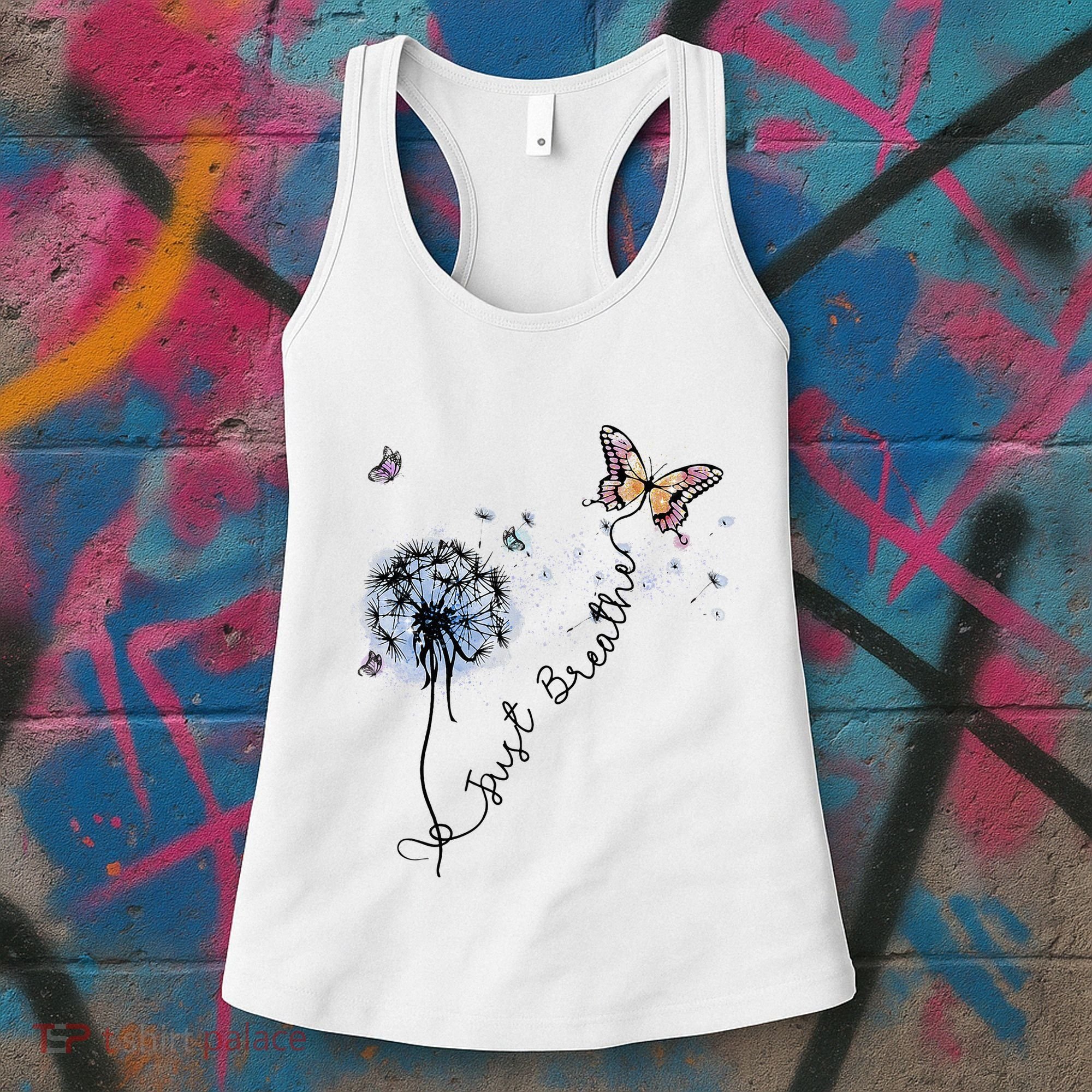 Dandelion Just Breathe Buttefly Inspiration Quotes Women's Tank Top