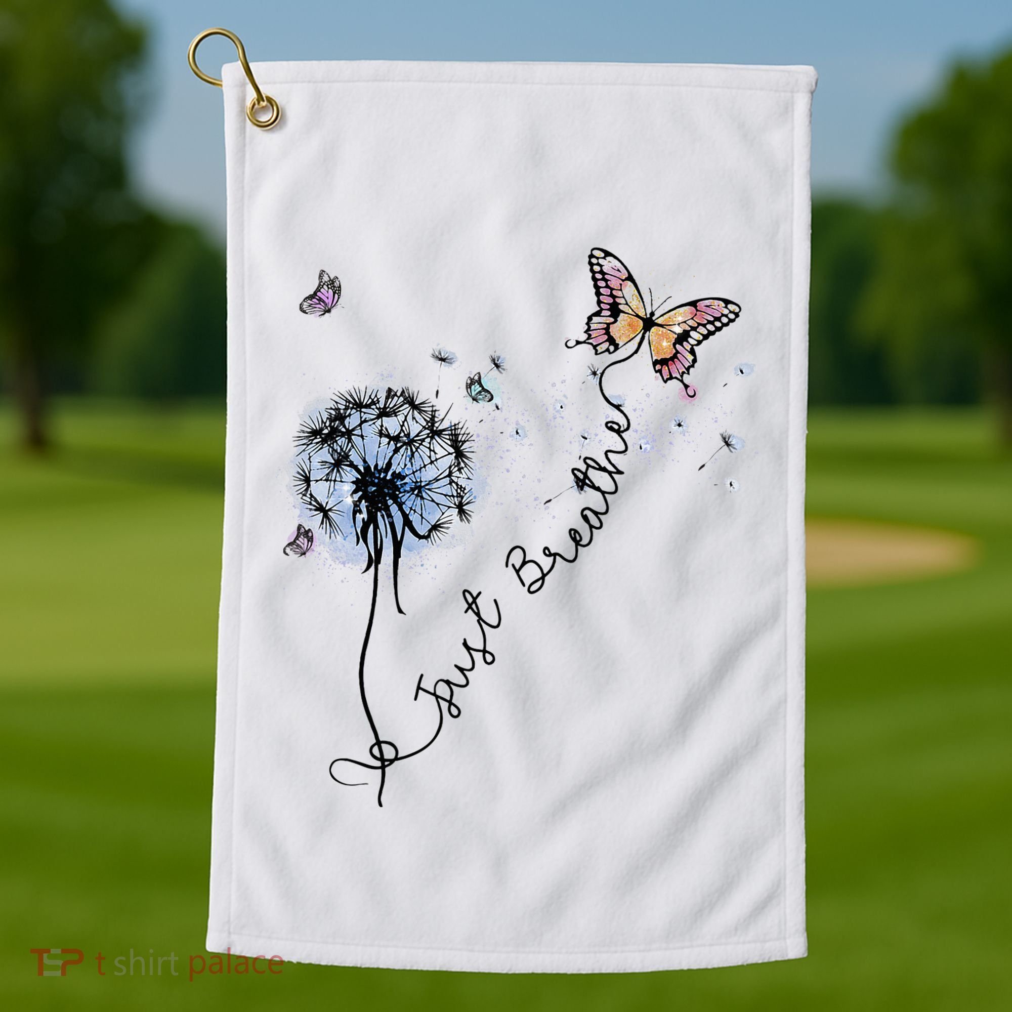 Dandelion Just Breathe Buttefly Inspiration Quotes Golf Towel