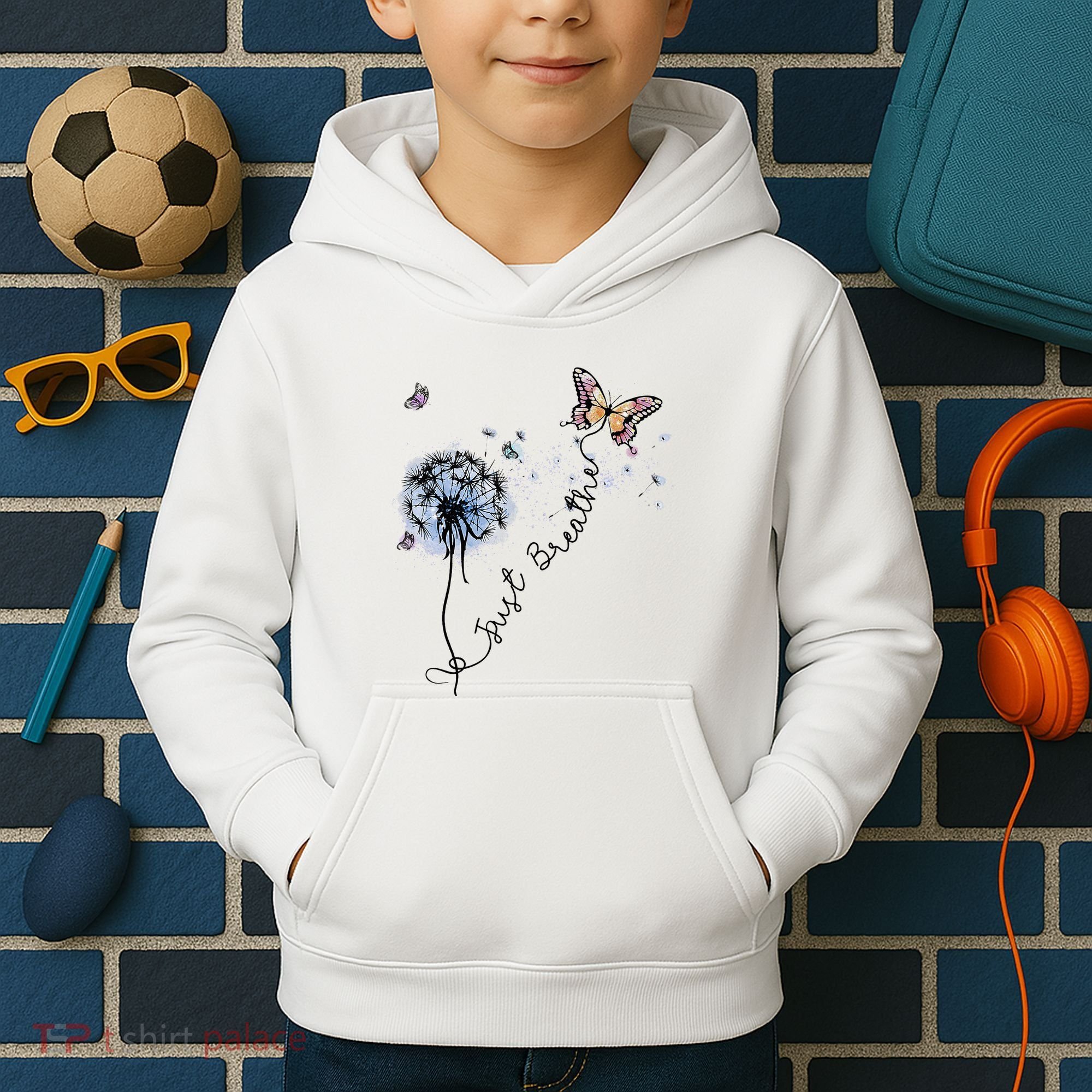 Dandelion Just Breathe Buttefly Inspiration Quotes Kids Hoodie